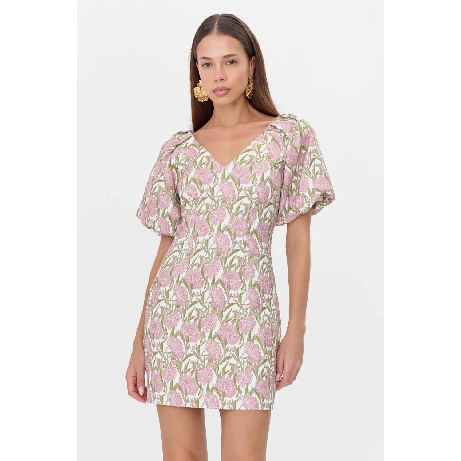 Myra Jacquard Puff Sleeve Mini Dress