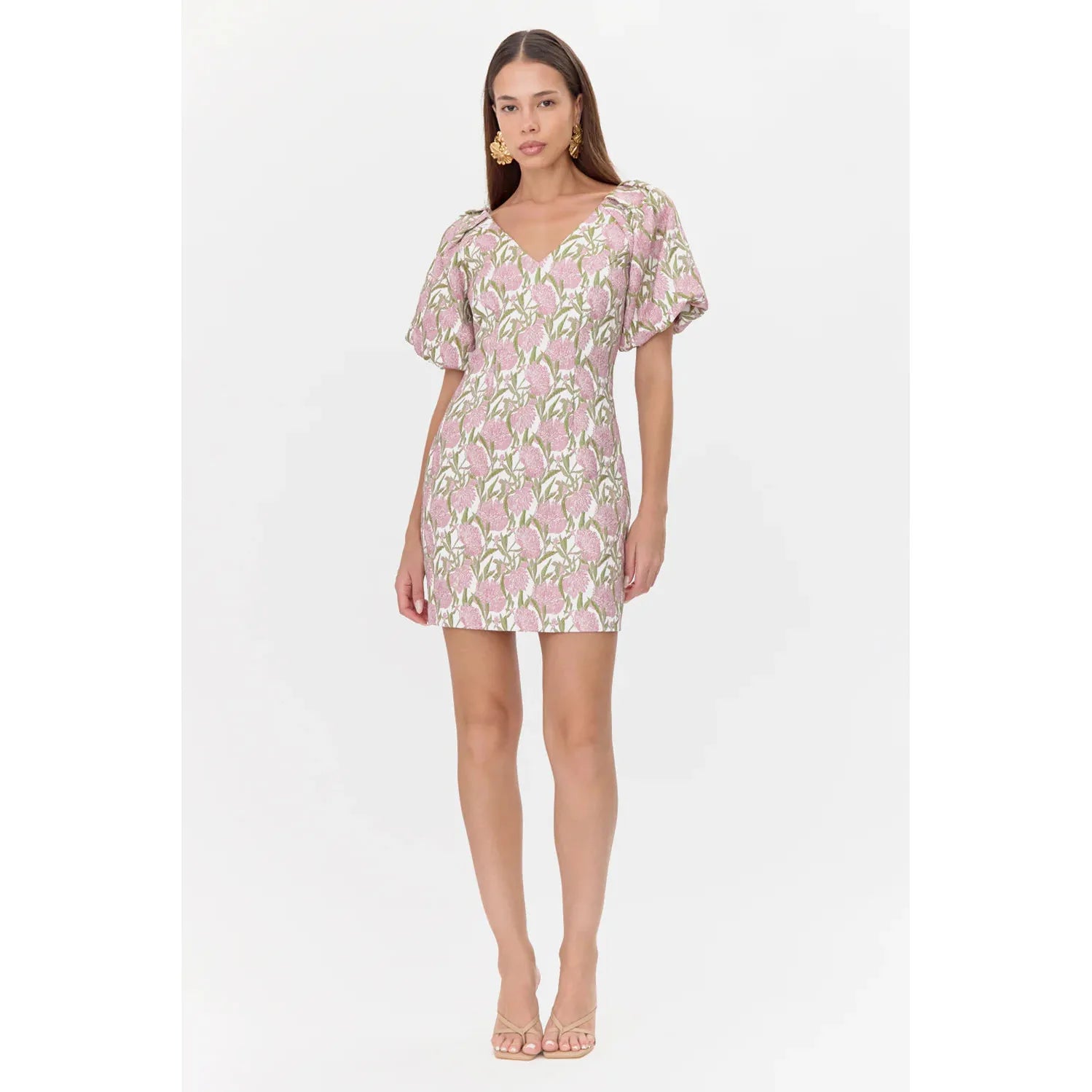 Myra Jacquard Puff Sleeve Mini Dress