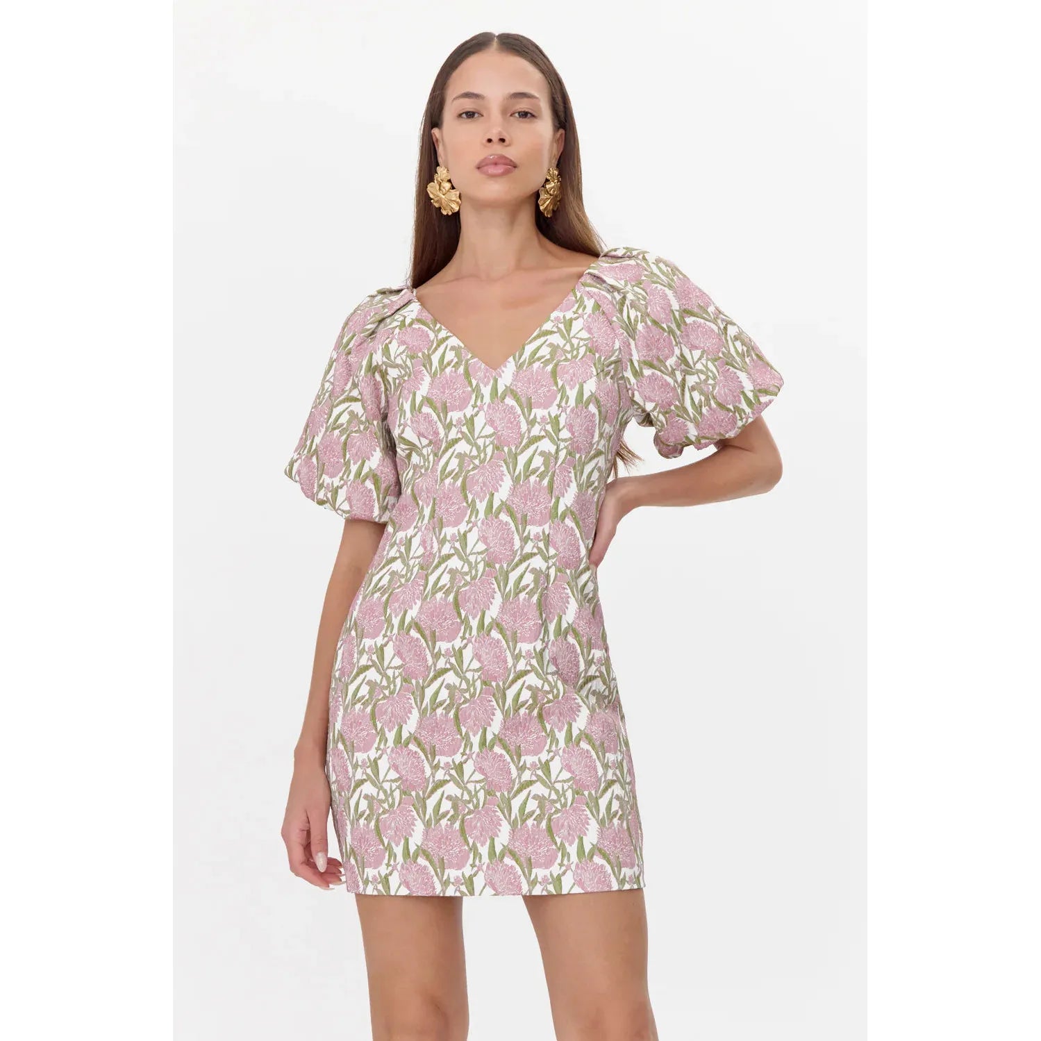 Myra Jacquard Puff Sleeve Mini Dress