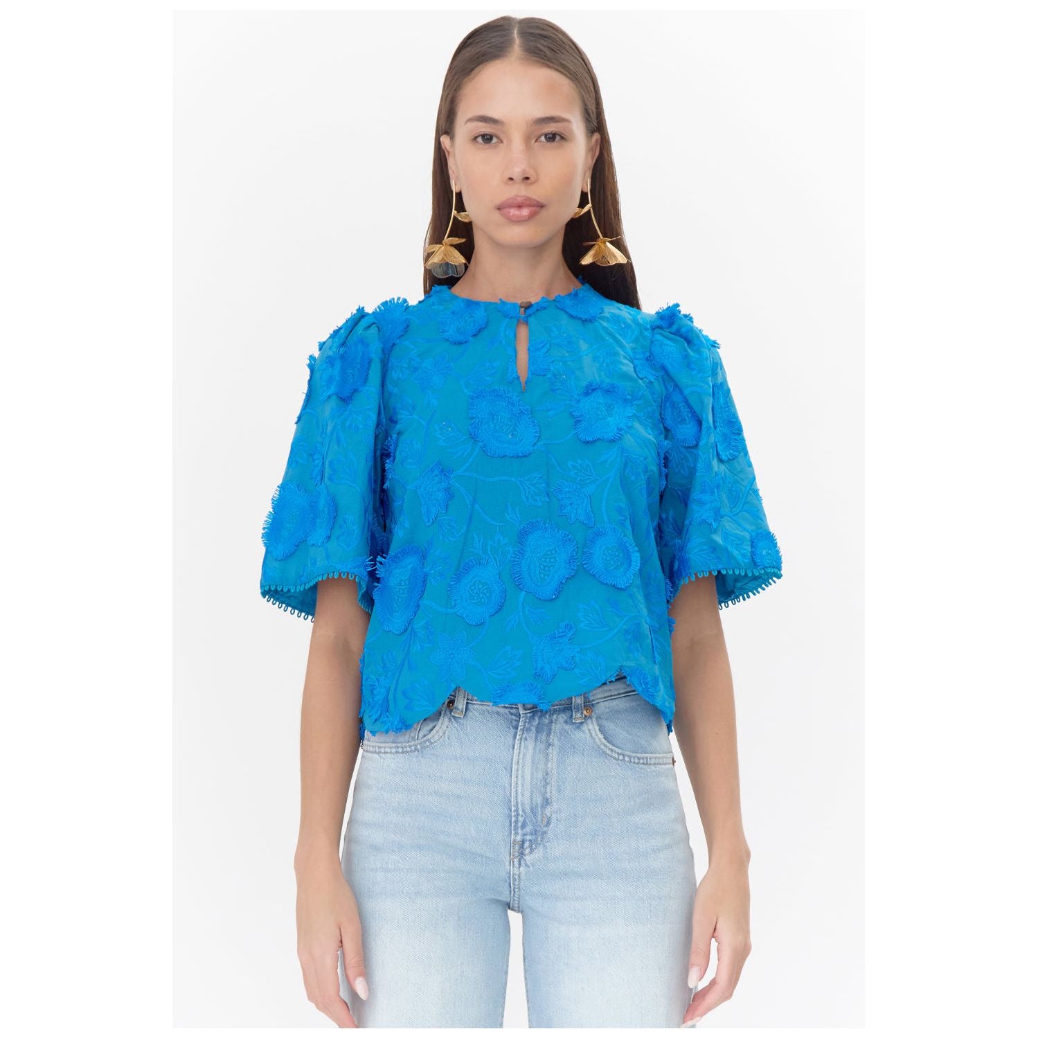 Darby 3D Embroidered Scalloped Hem Blouse