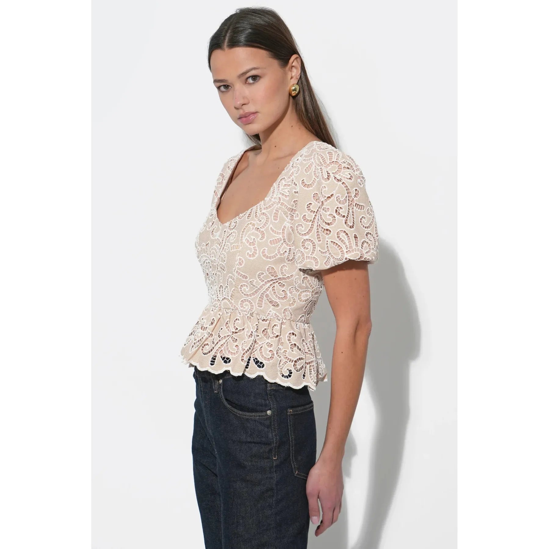 Alan Puff Sleeve Embroidered Eyelet Top