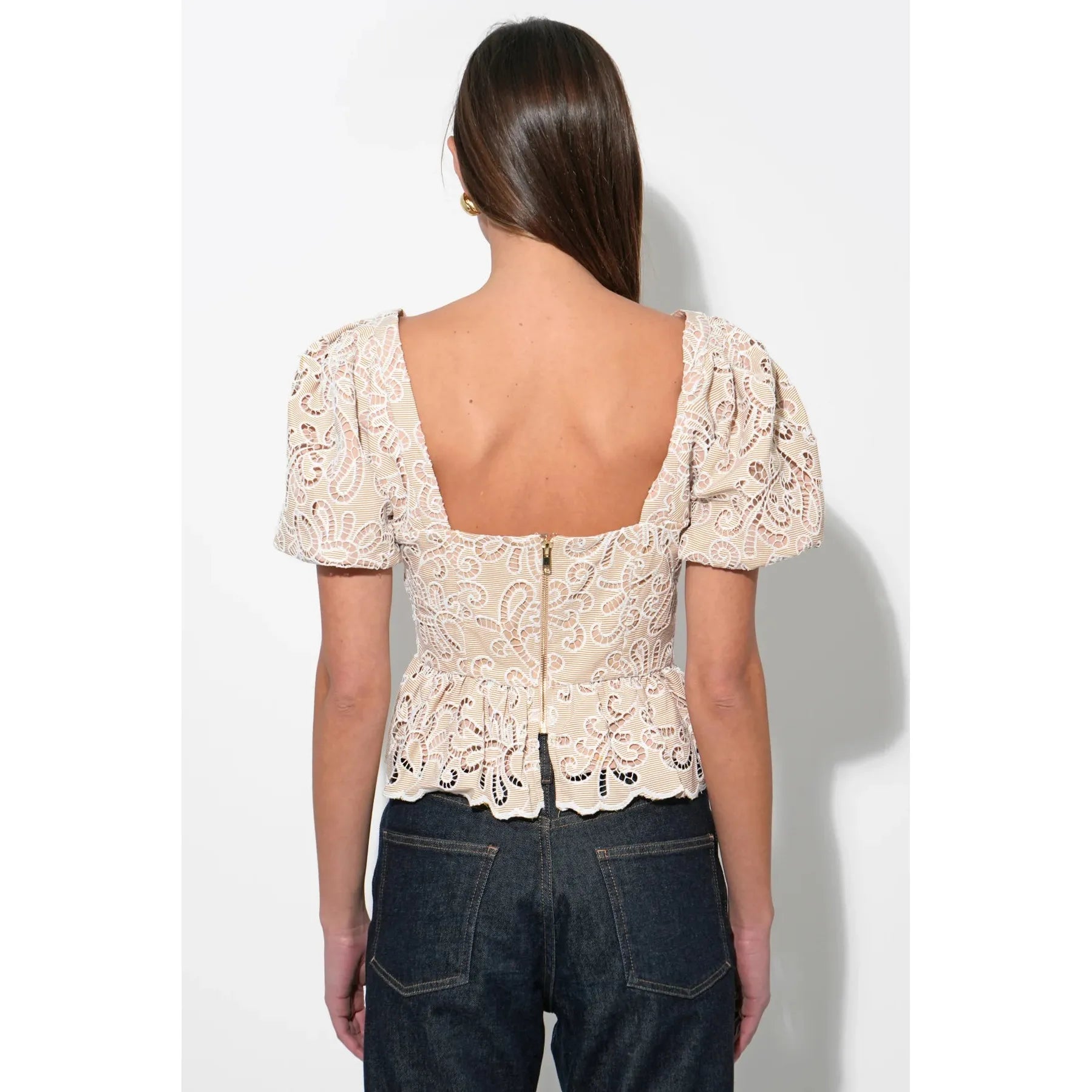 Alan Puff Sleeve Embroidered Eyelet Top
