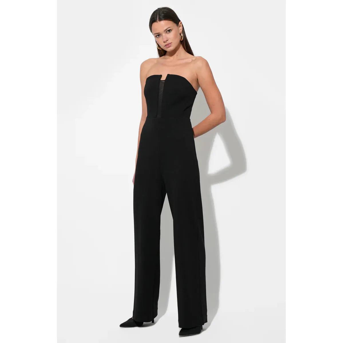 Donna Stretch Crepe Jumpsuit With Contrast Mesh