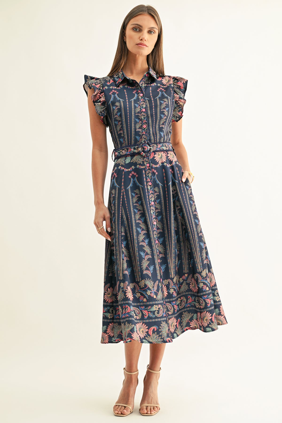 Karly Ruffled Sleeve Midi Dress