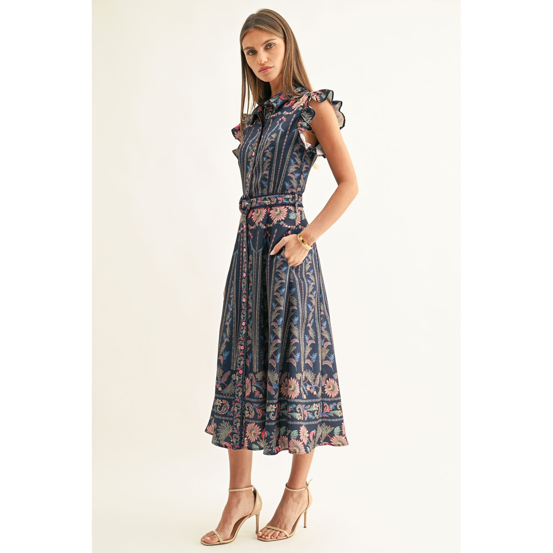 Karly Ruffled Sleeve Midi Dress