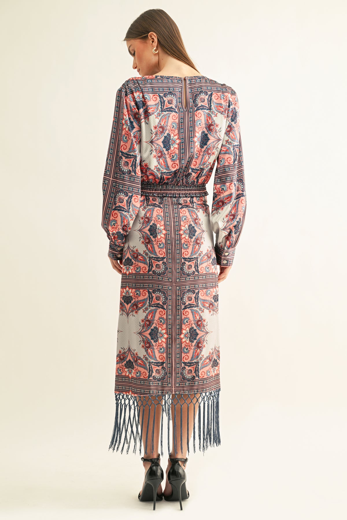 Aries Draped Fringe Hem Midi Skirt