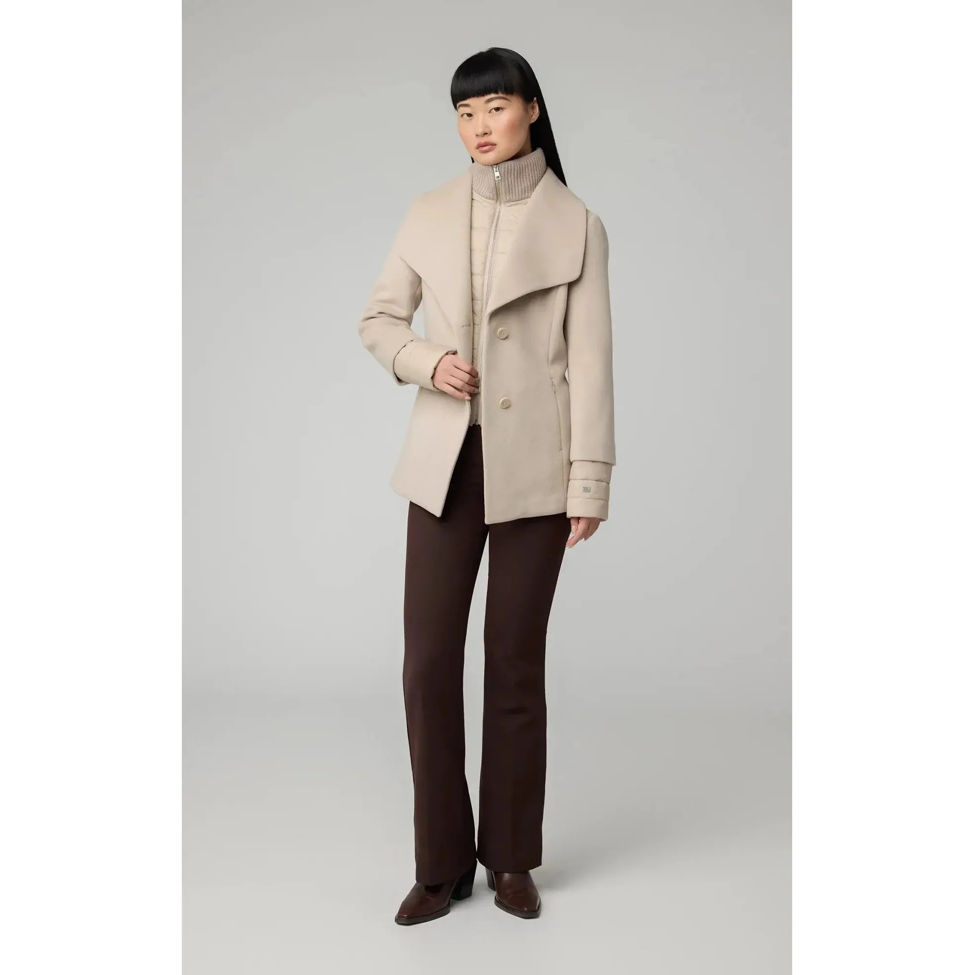 FRIEDA Slim-Fit Mixed Media Wool Coat With Removable Bib