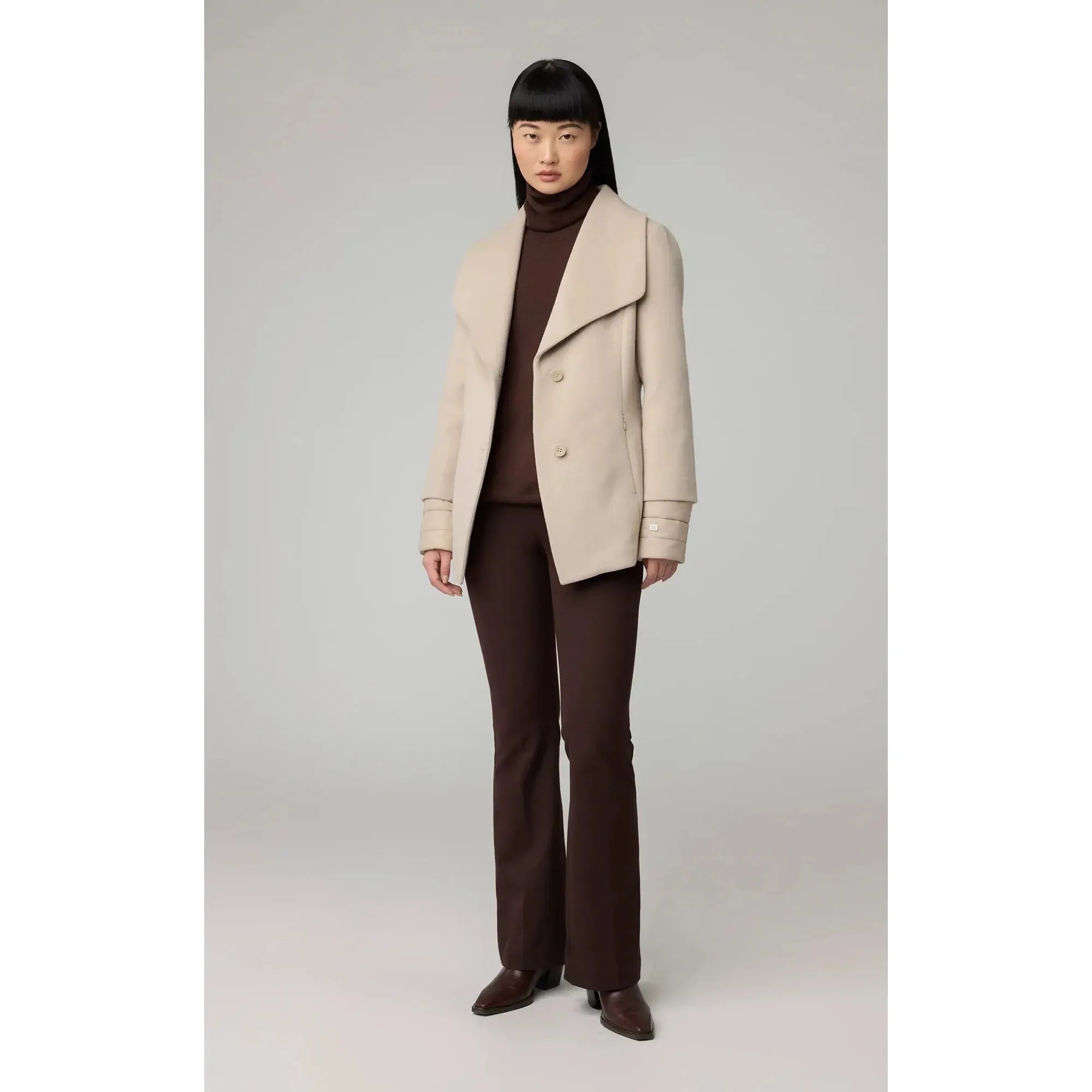 FRIEDA Slim-Fit Mixed Media Wool Coat With Removable Bib