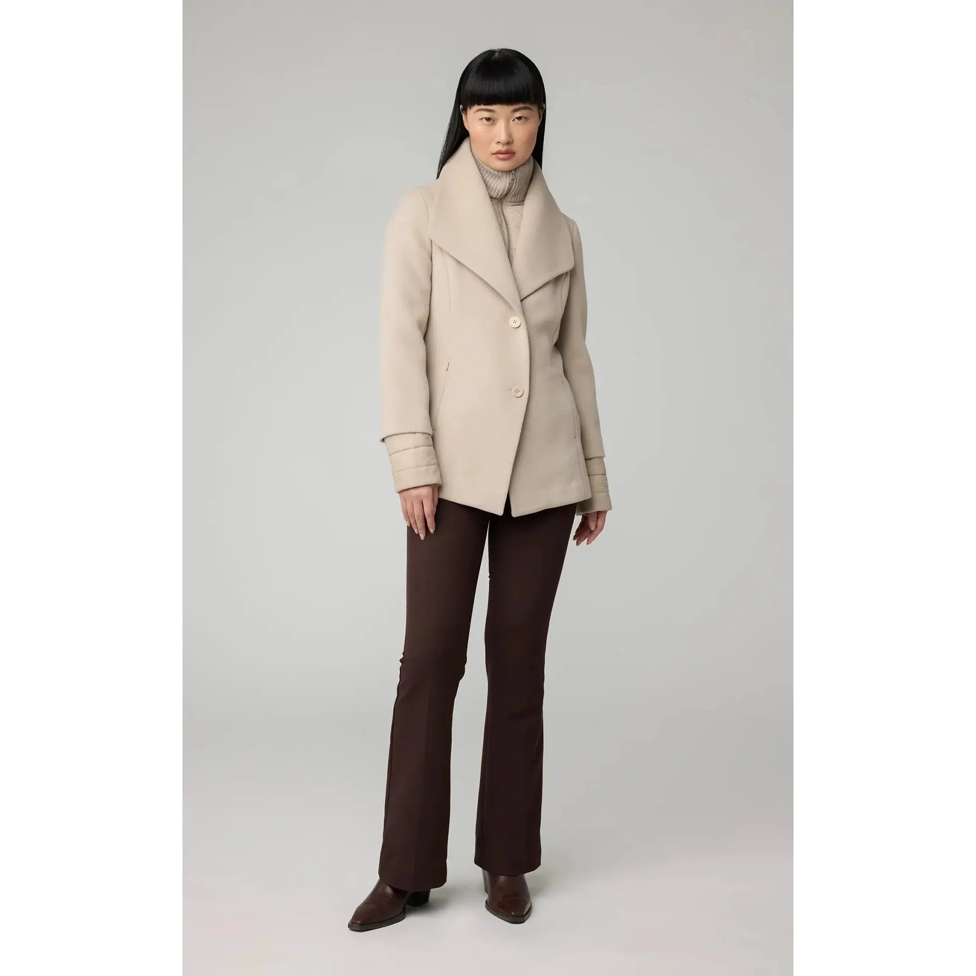 FRIEDA Slim-Fit Mixed Media Wool Coat With Removable Bib