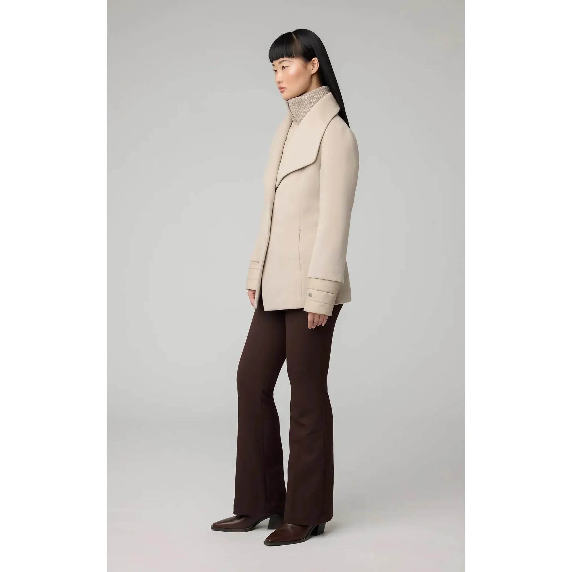 FRIEDA Slim-Fit Mixed Media Wool Coat With Removable Bib