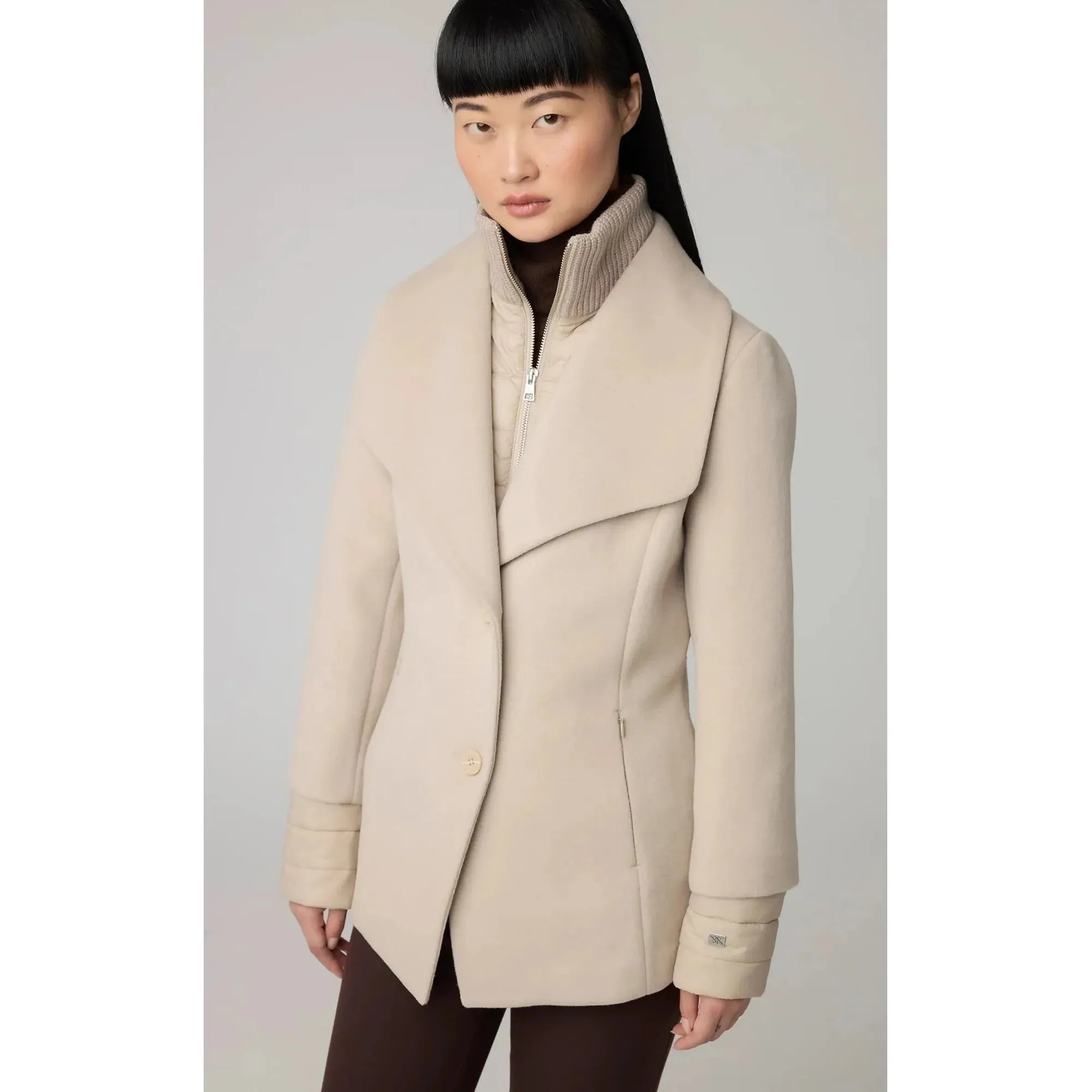 FRIEDA Slim-Fit Mixed Media Wool Coat With Removable Bib