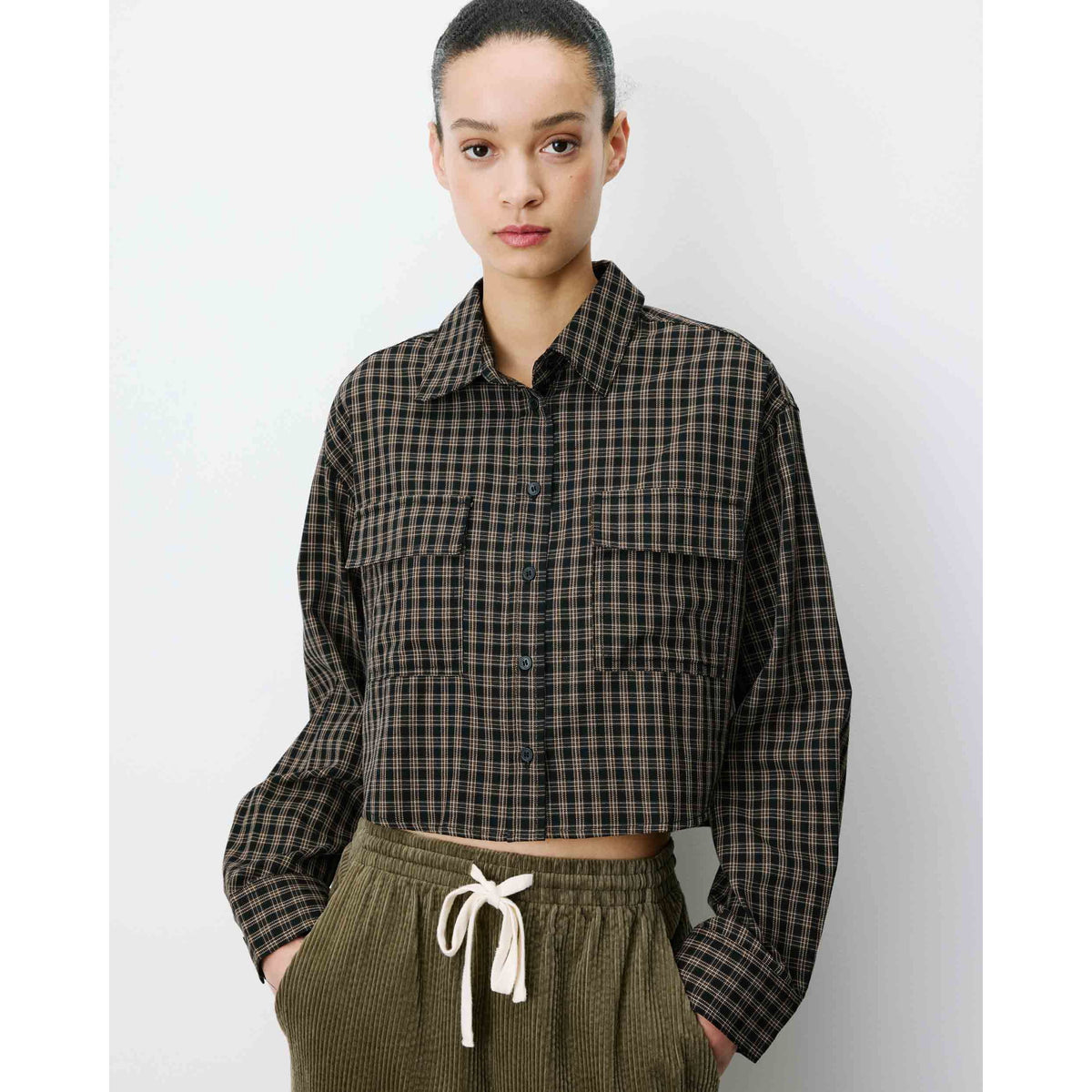 AZELLE Boxy Cropped Check Shirt