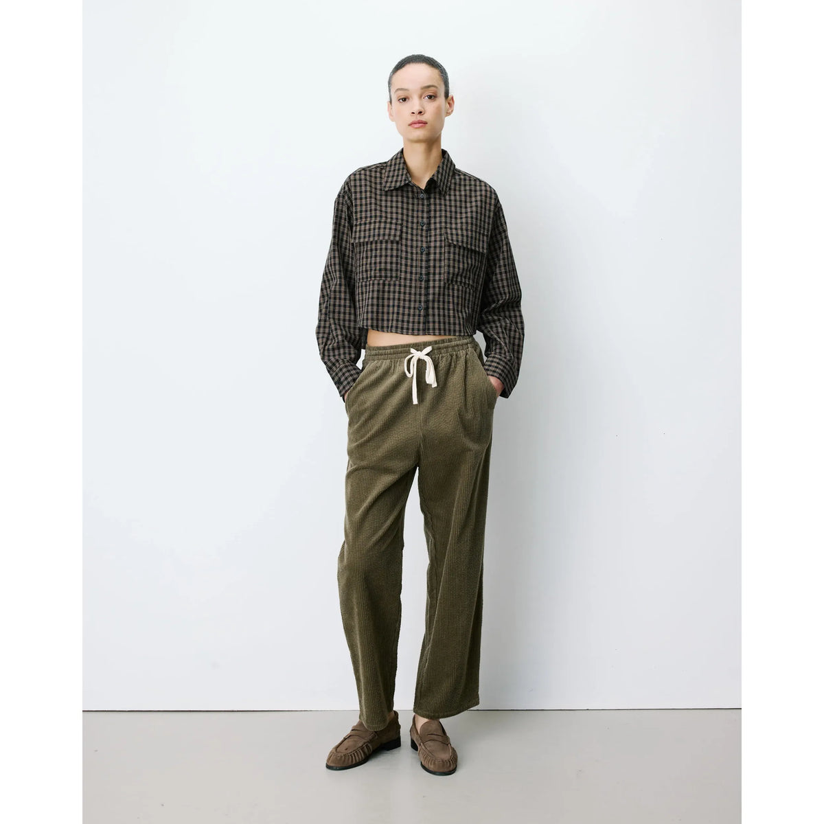 AZELLE Boxy Cropped Check Shirt