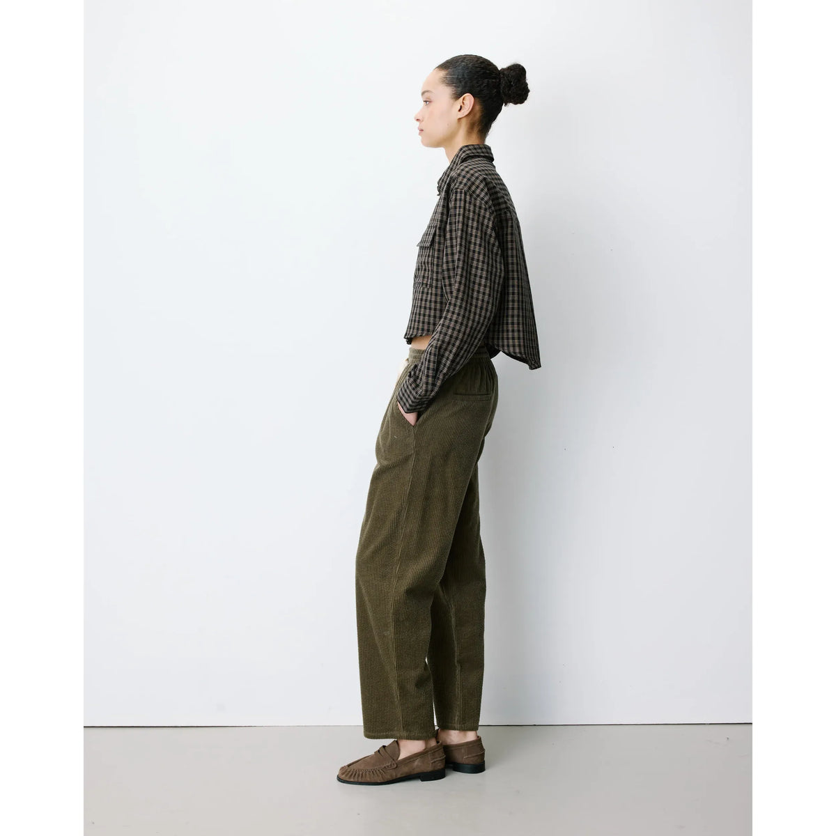AZELLE Boxy Cropped Check Shirt