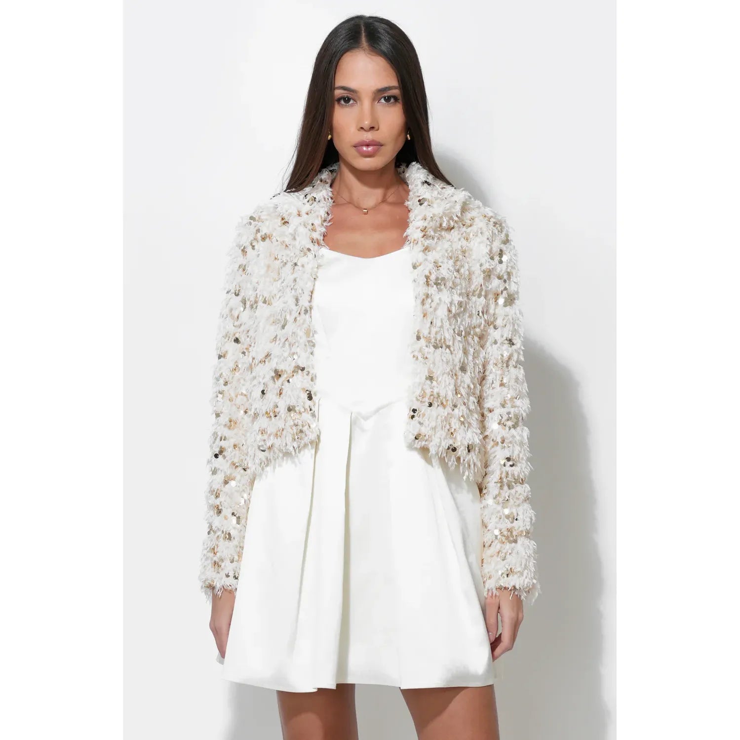 Faux Fur Sequin Coat