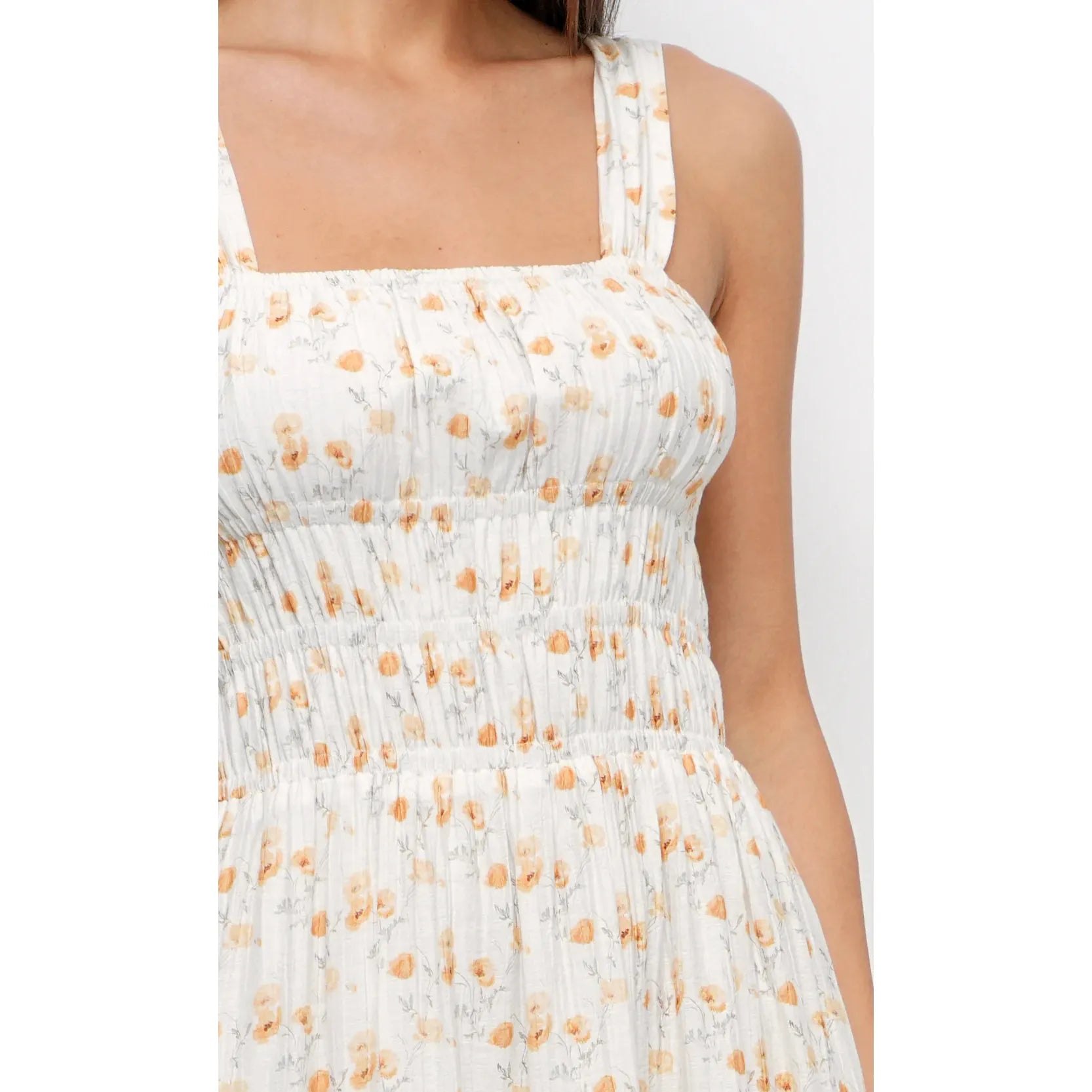 Cladelle Wide Strap Cinched Bodice Midi Dress