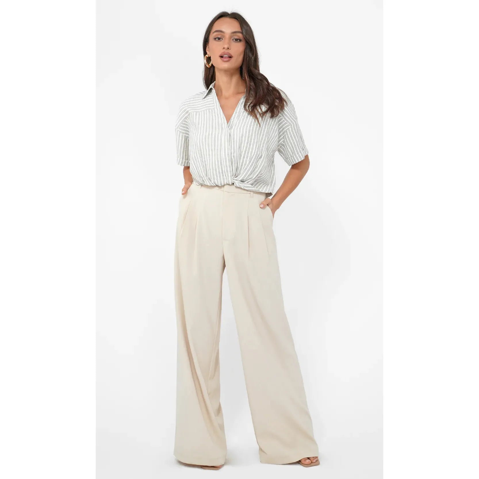 Maria Cropped Twist Front Stripe Shirt