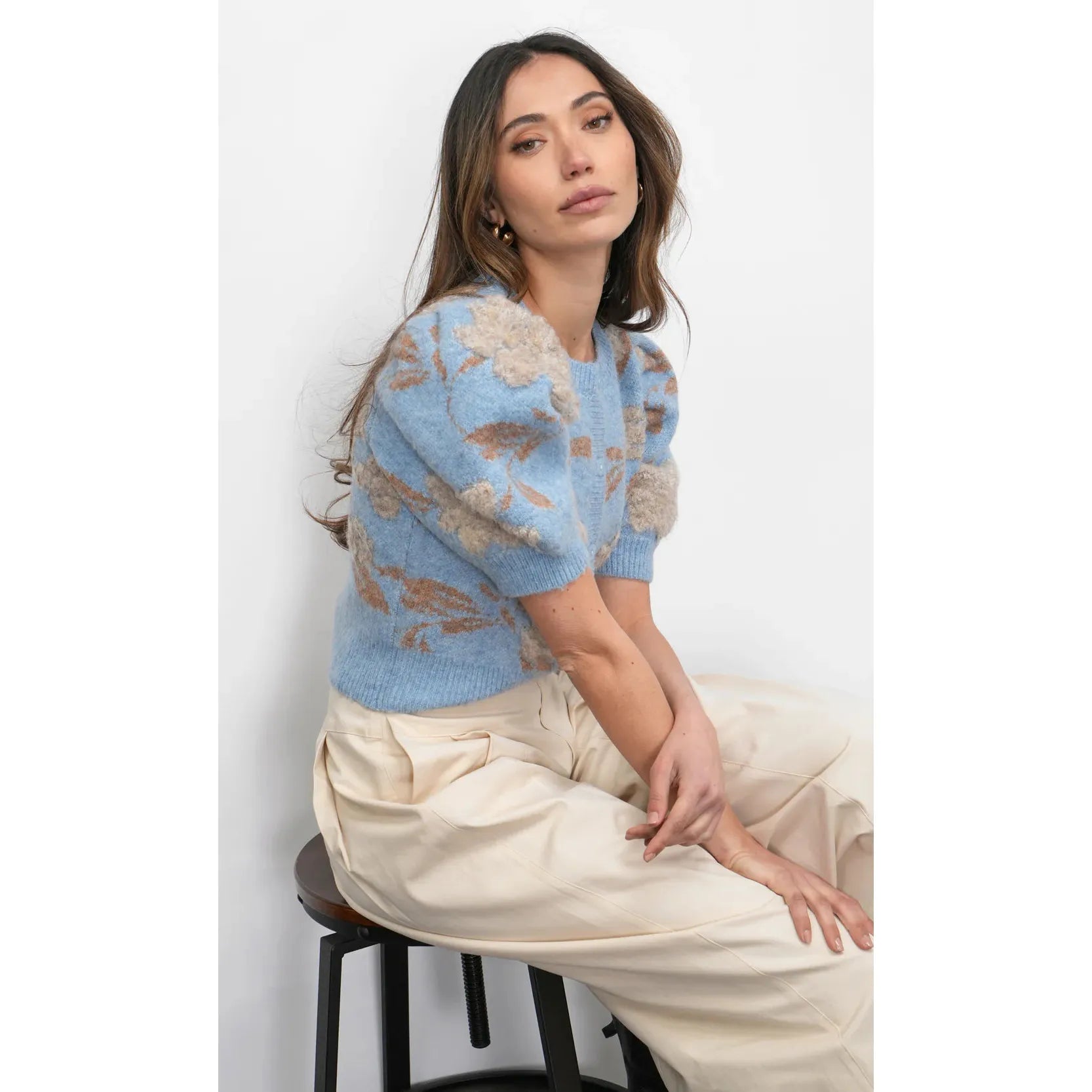 Taly Floral Puff Sleeve Cardigan