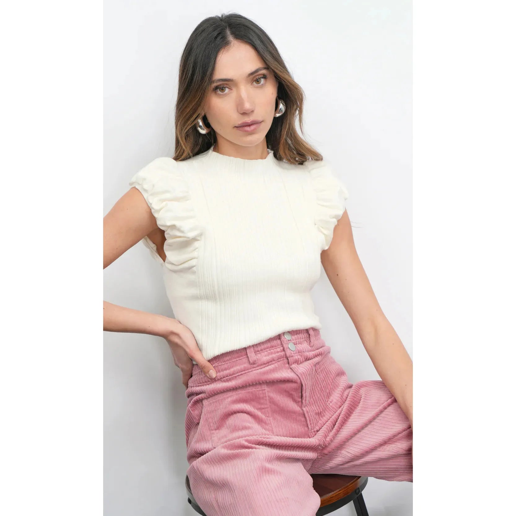 Austen Puff Cap Sleeve Rib Knit Top