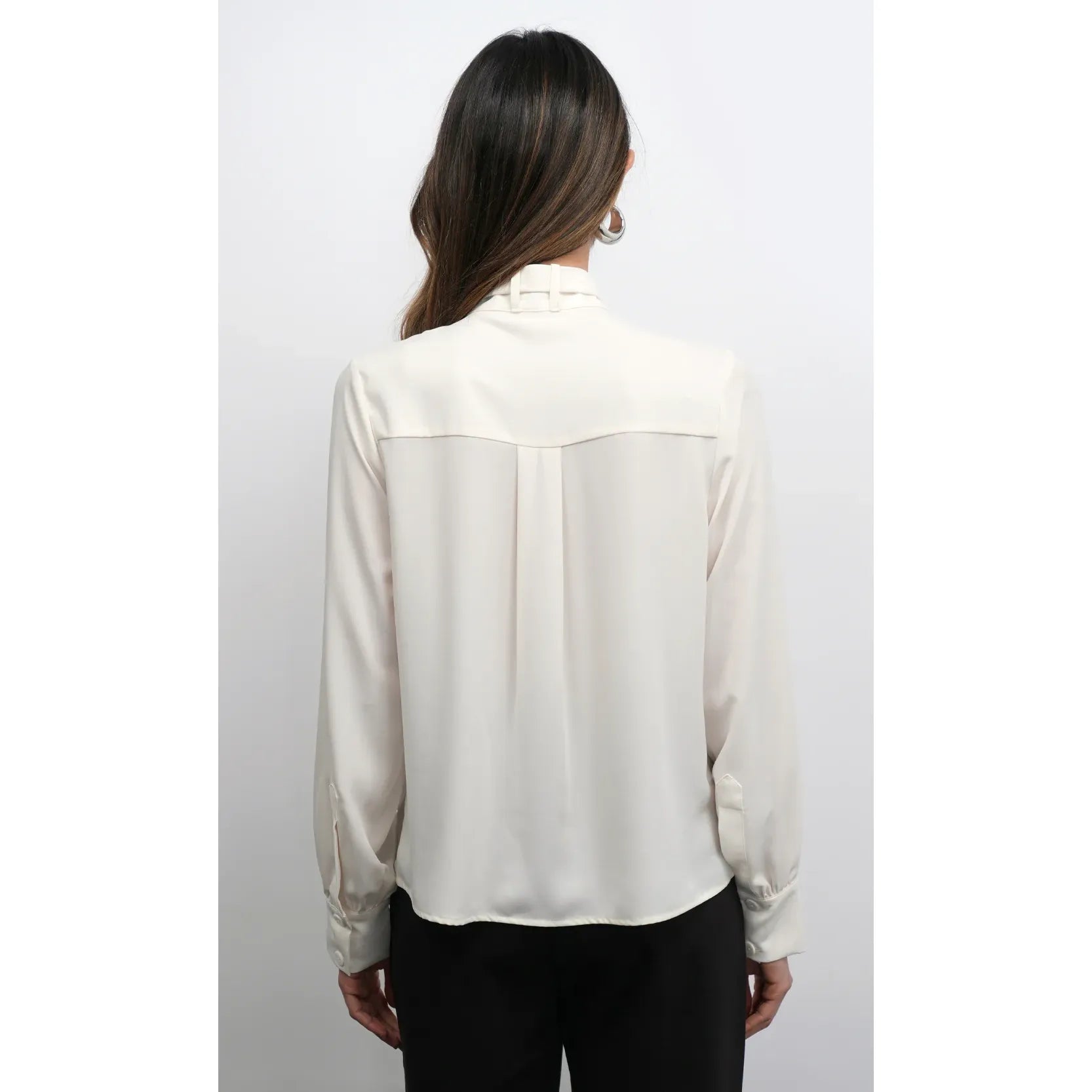 Cameron Button Up Neck Tie Blouse