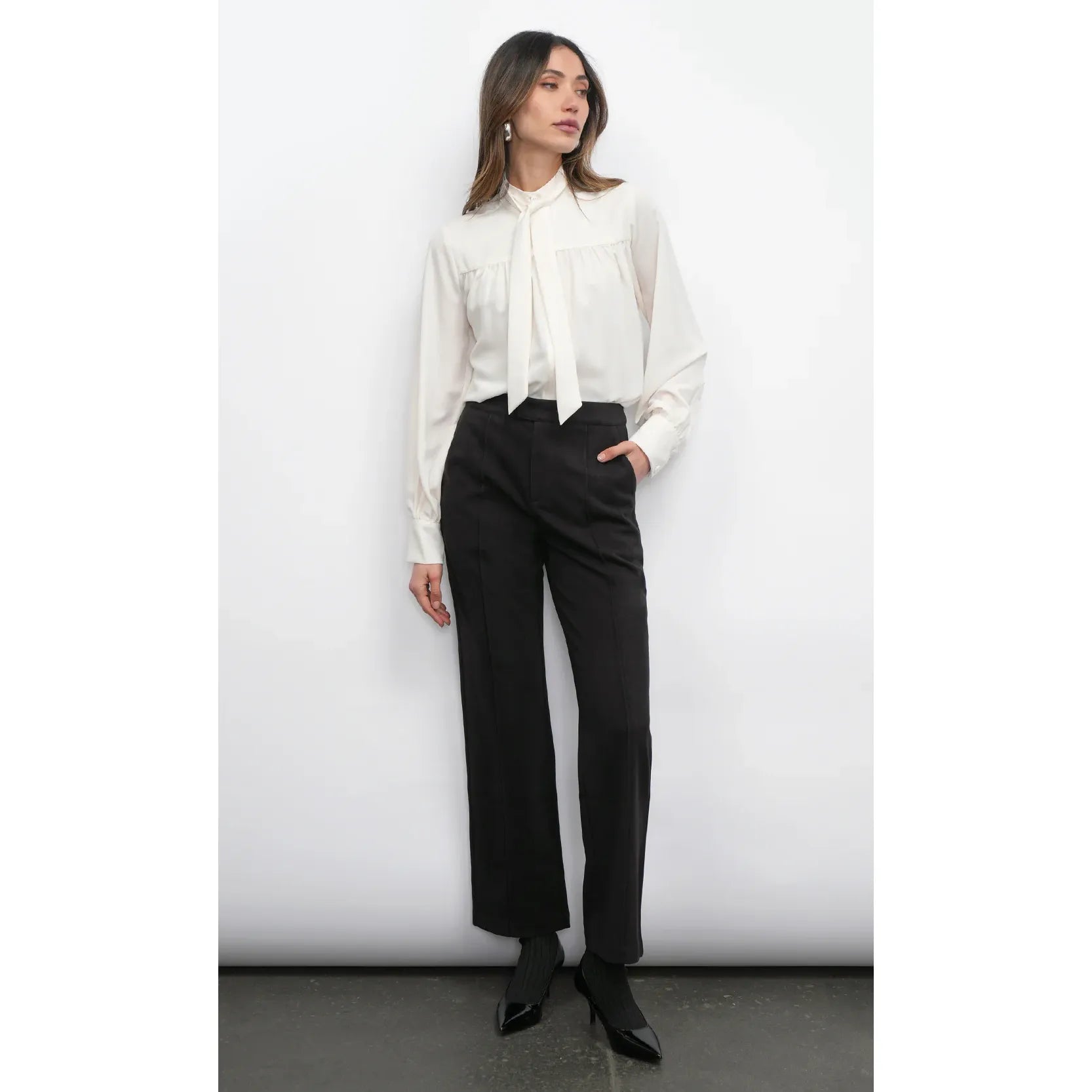 Cameron Button Up Neck Tie Blouse