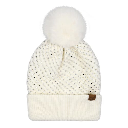 Waffle Pattern Sequin Pom Beanie