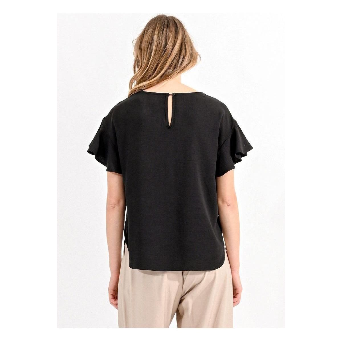 Ladies Black Woven Ruffled Sleeve Top