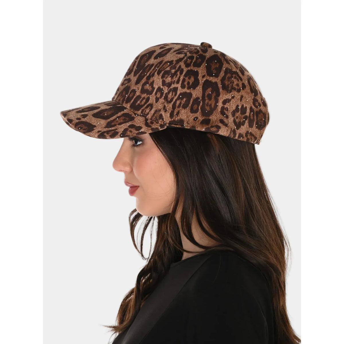 Leopard Print Ball Cap with Crystal Studs