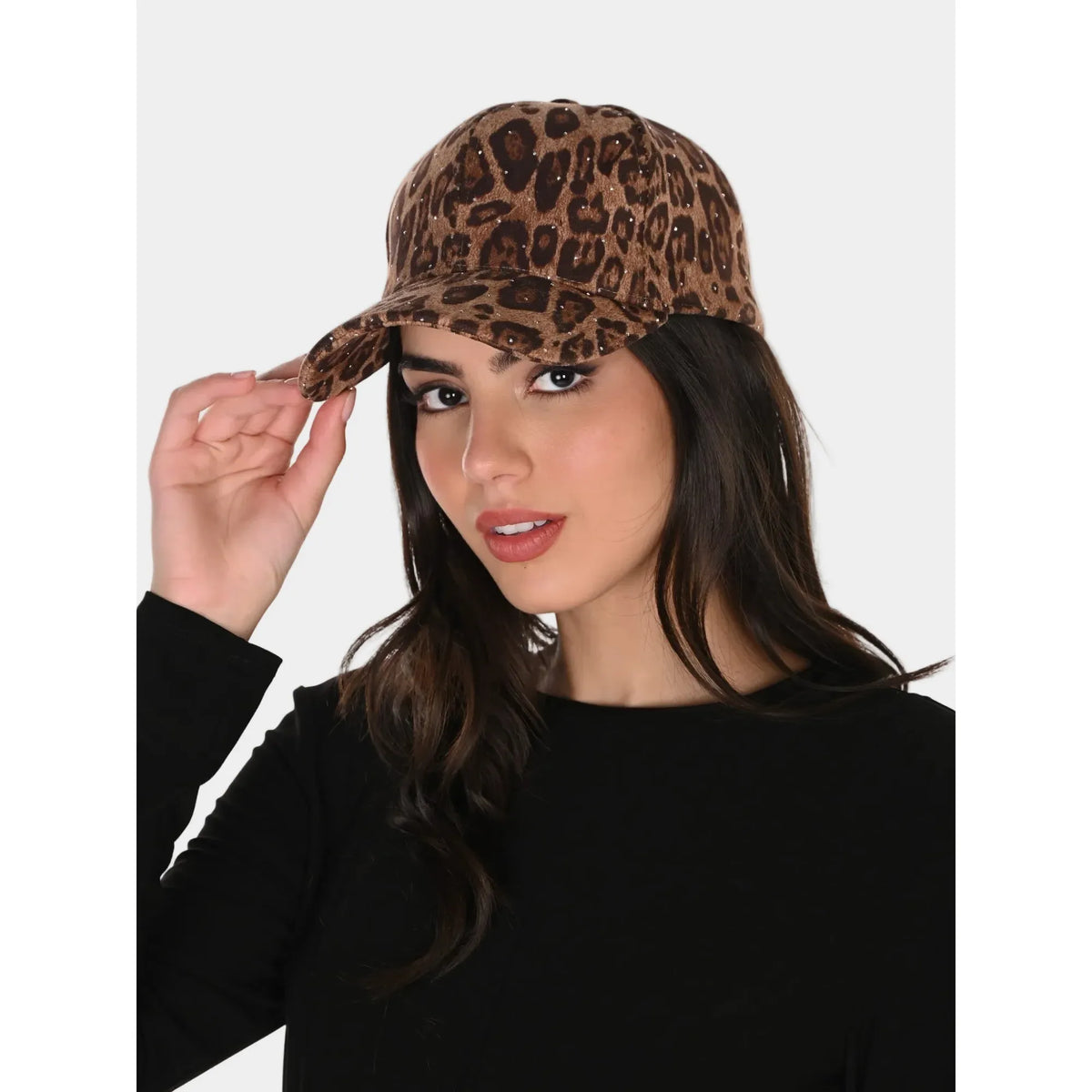 Leopard Print Ball Cap with Crystal Studs