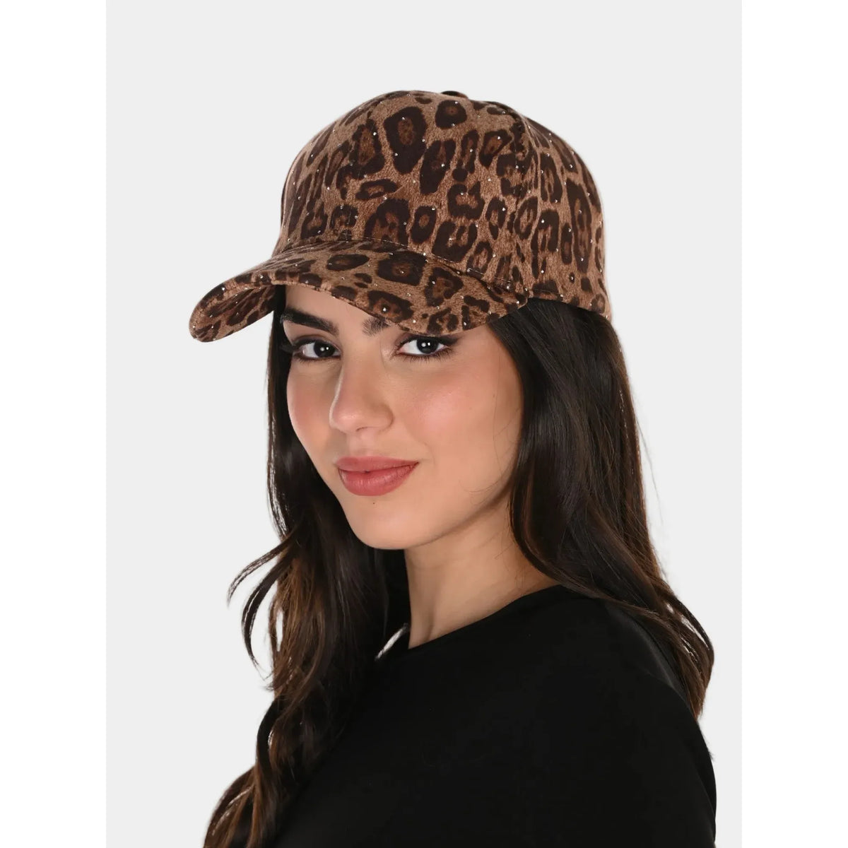 Leopard Print Ball Cap with Crystal Studs