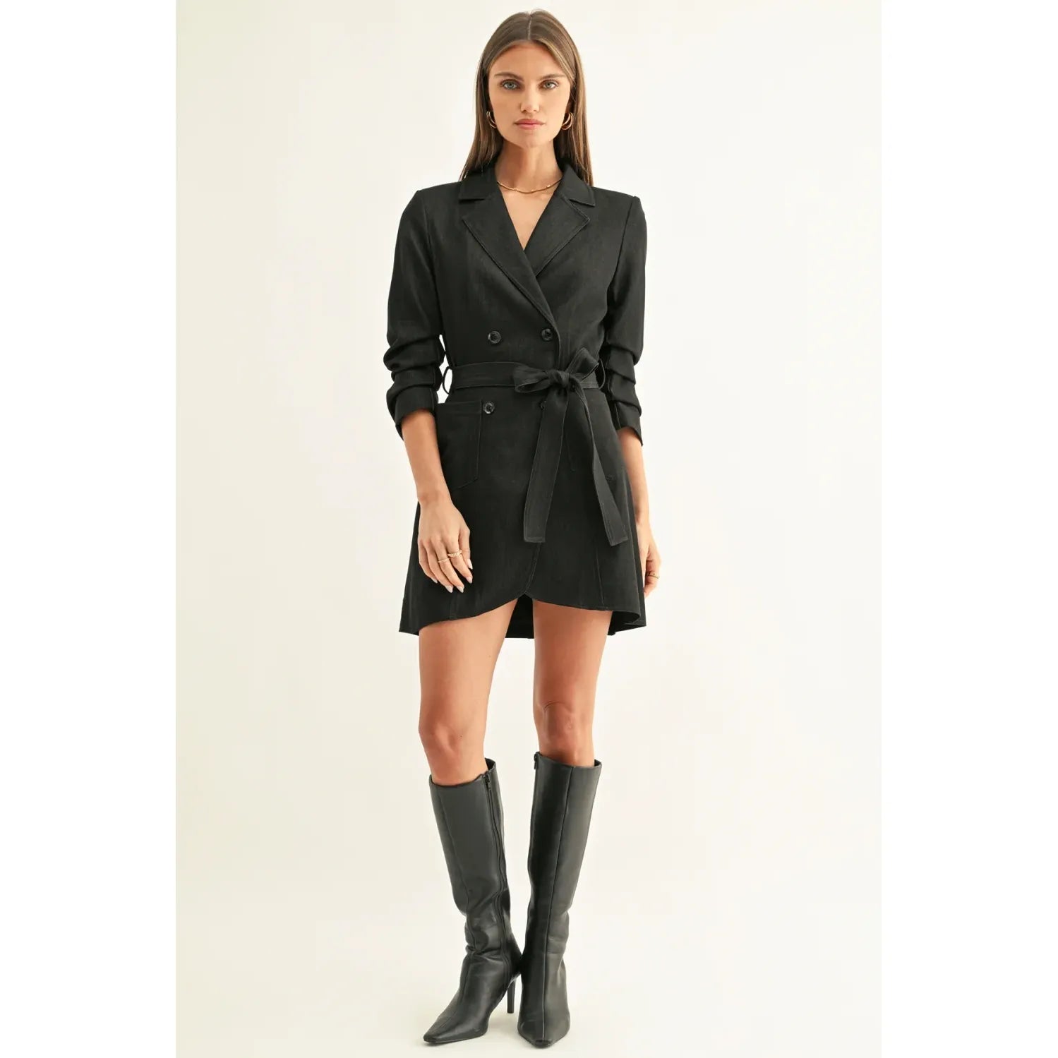 Lyanna Pleated 3/4 Sleeves Chambray Blazer Dress