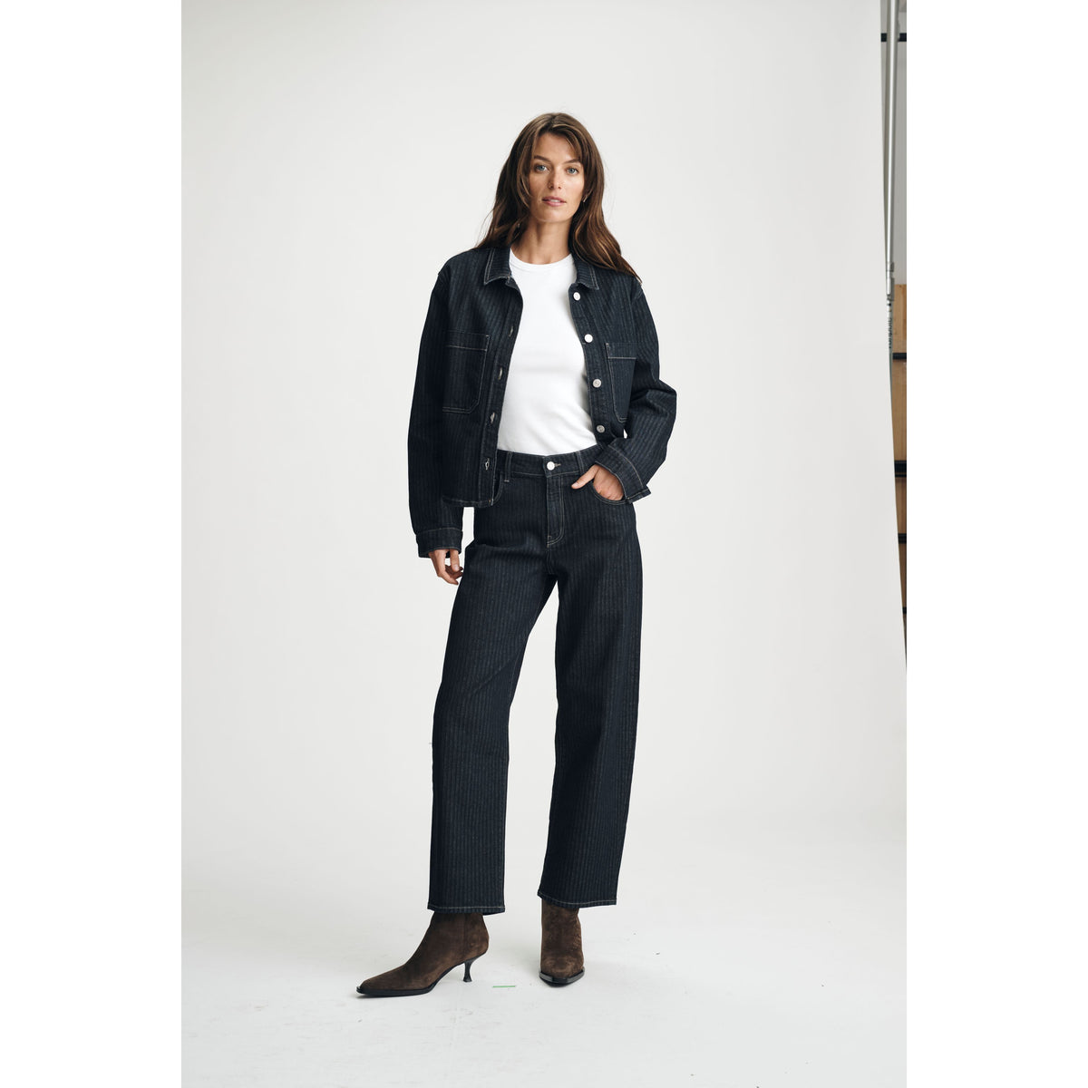 Nica Barrel - Pin Stripe Dark Denim | 30" Inseam