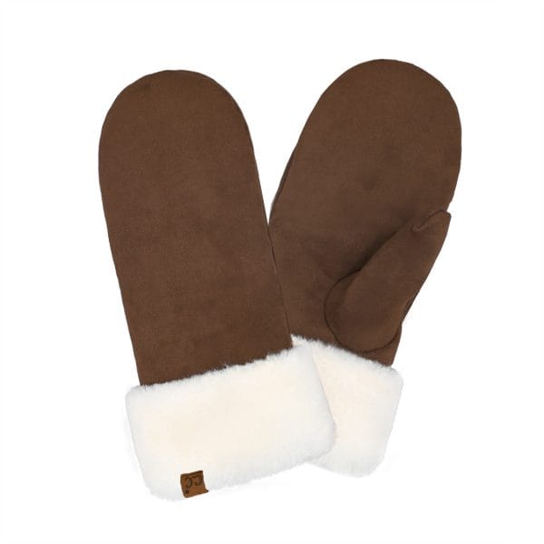 Suede Mittens w/ Faux Fur Cuff