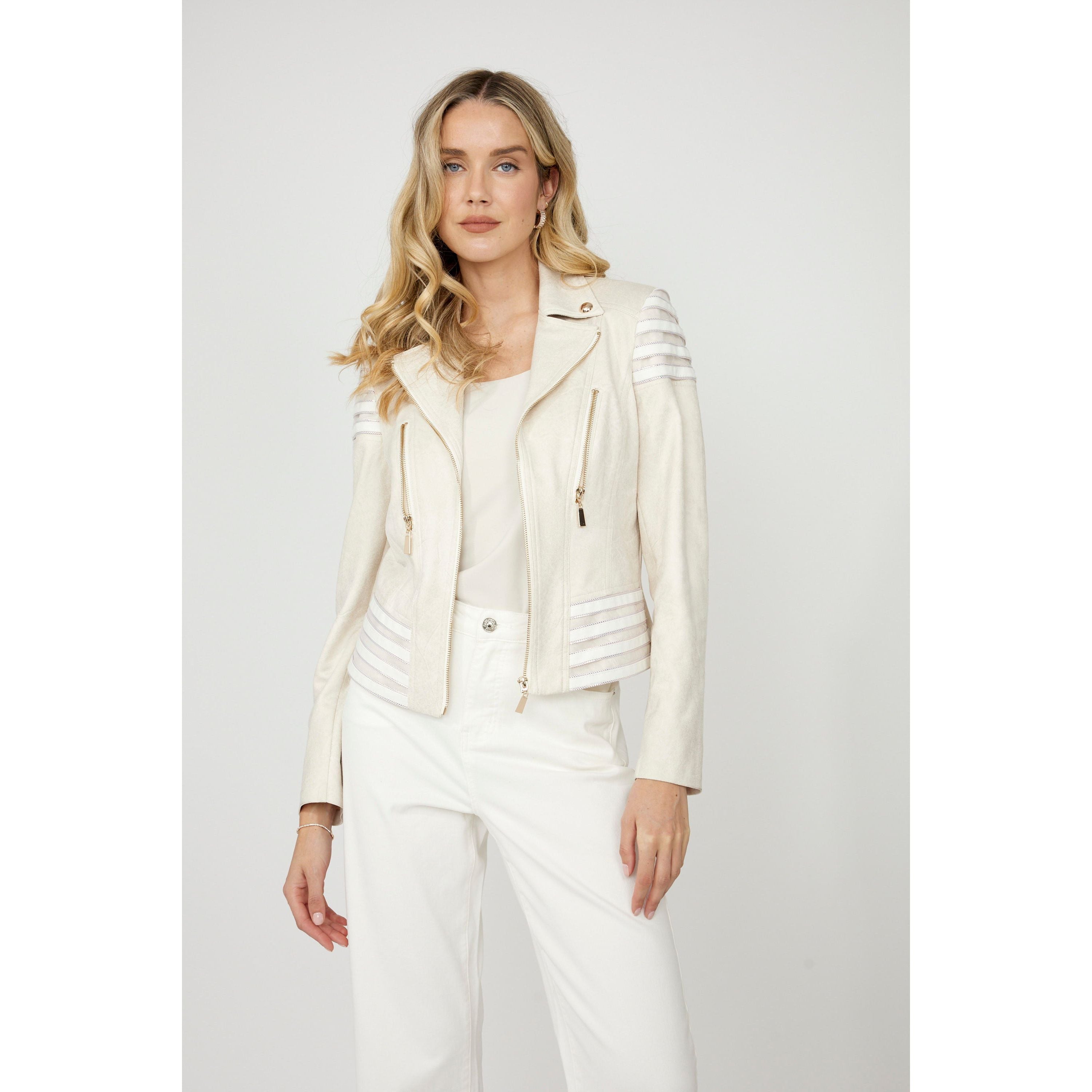 Frank Lyman Striped Accent Biker Jacket