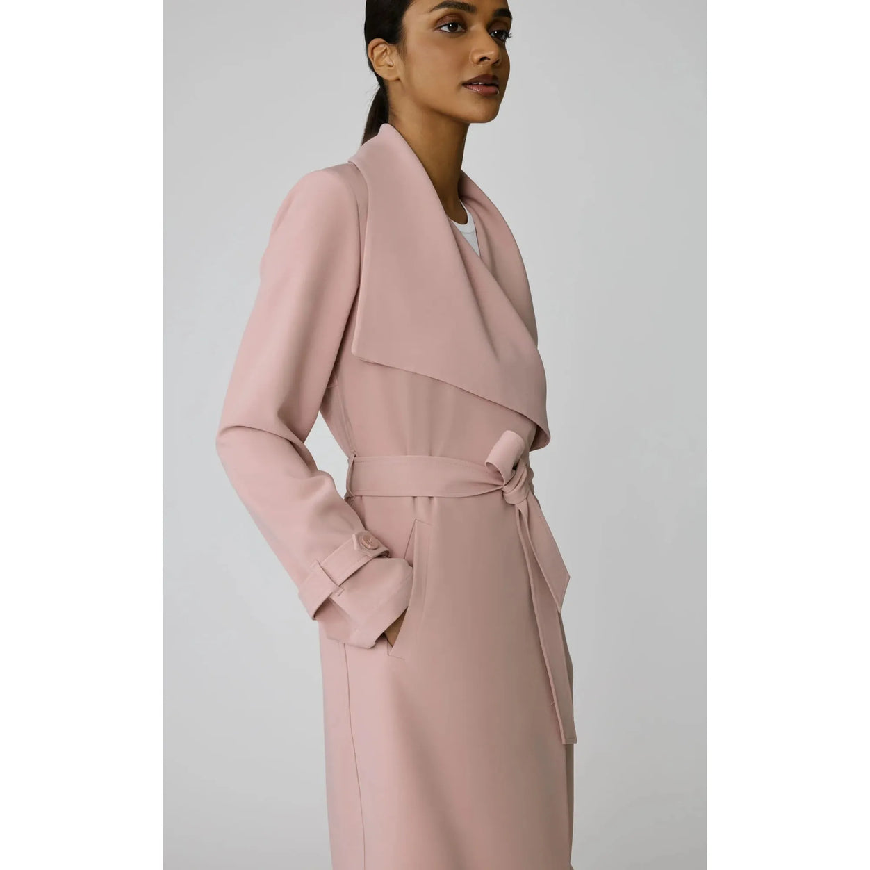 OLIVIA Relaxed-Fit Belted Trench With Cascade Collar