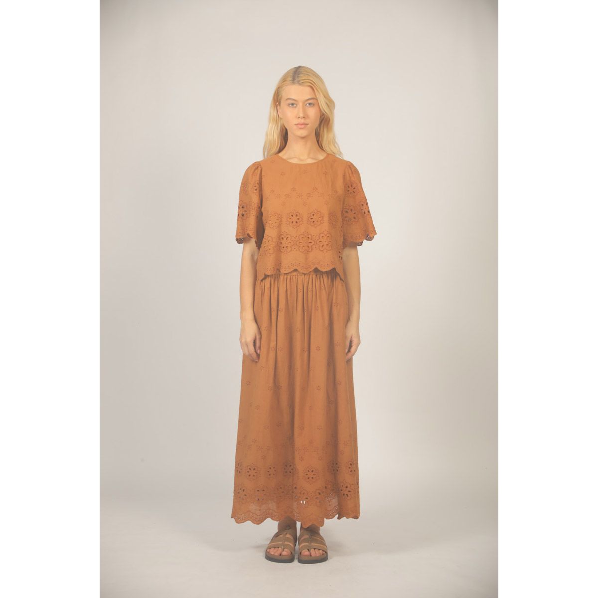 Terracotta Eyelet Lace Skirt