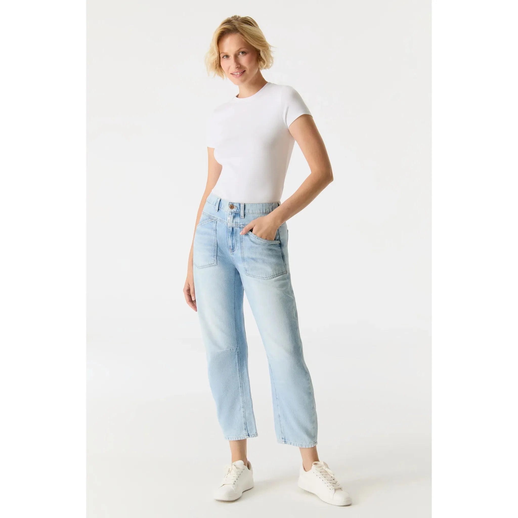 Selena | Mid Waist Ankle Length Drop Crotch | Patch Pocket Jeans