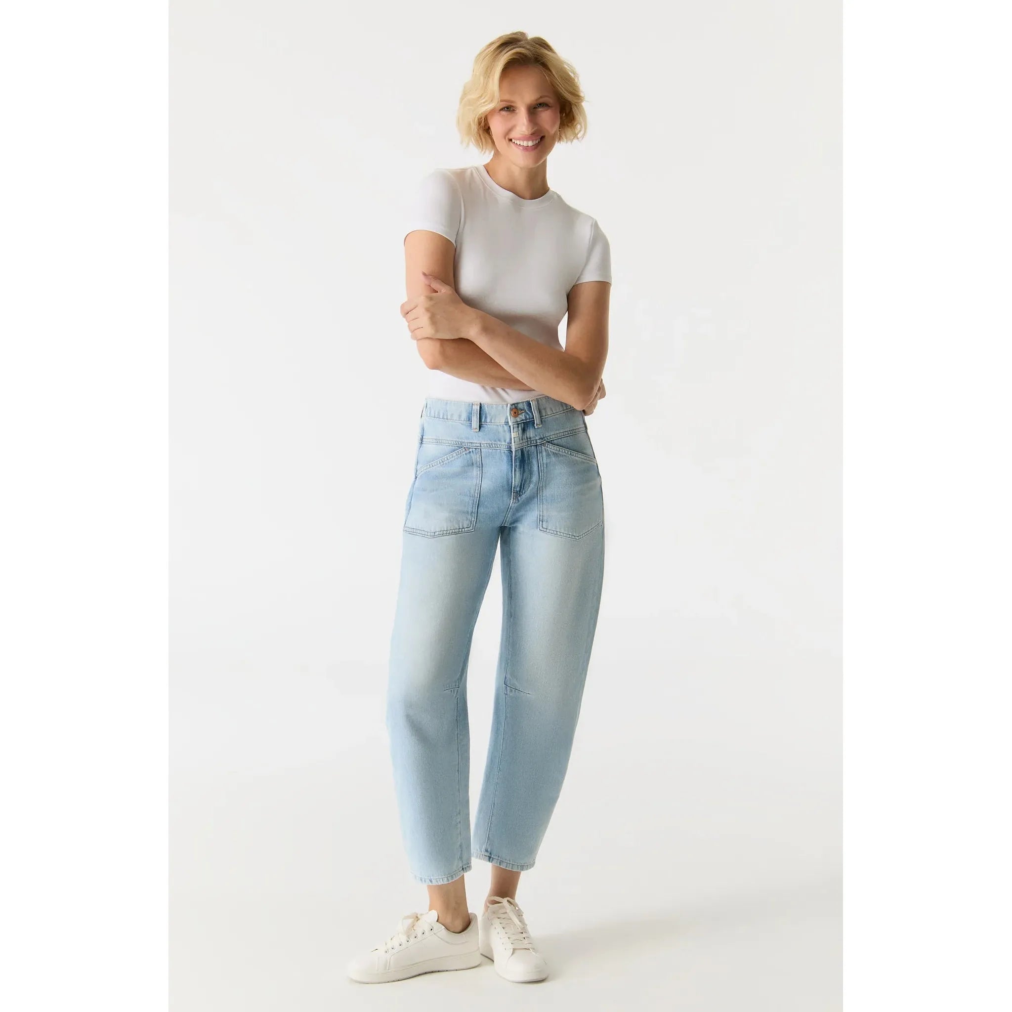 Selena | Mid Waist Ankle Length Drop Crotch | Patch Pocket Jeans