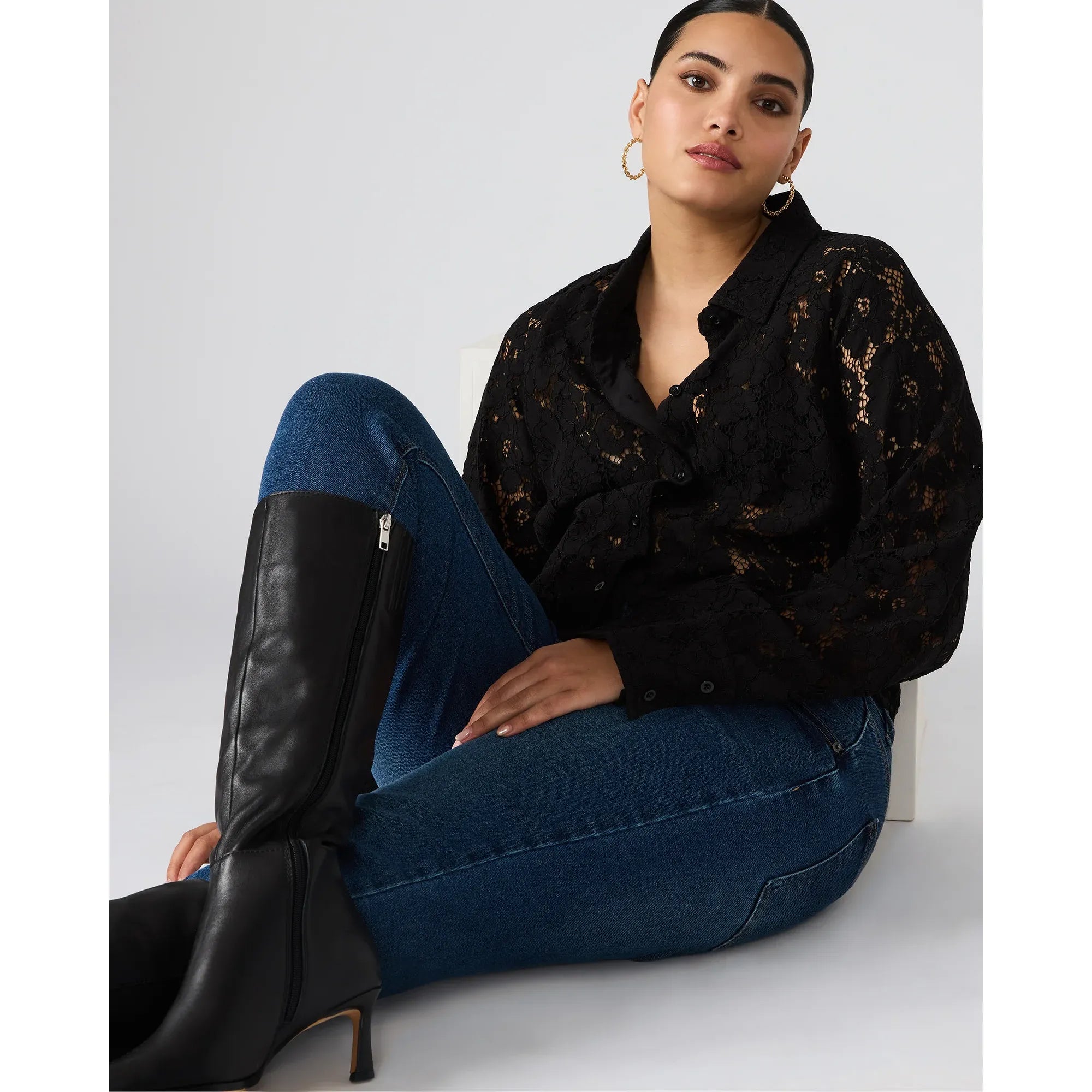 Jaiya Crop Floral Lace Blouse