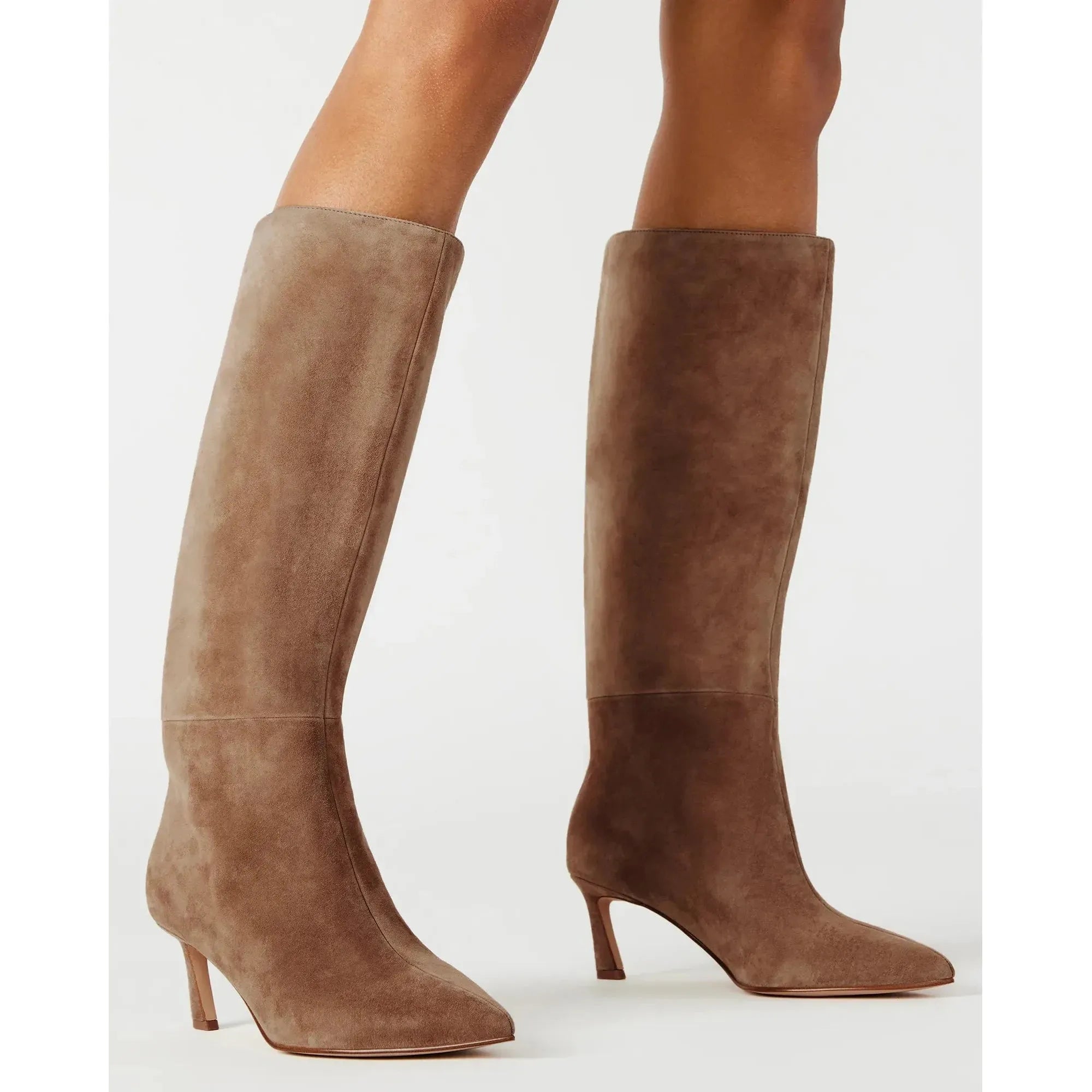 Lavan Kitten Heel Knee High Boot | Taupe Suede