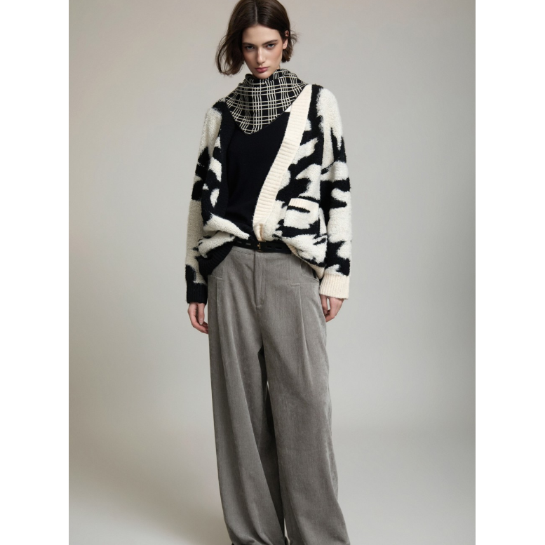 Two-Tone Jacquard Knit Jacket
