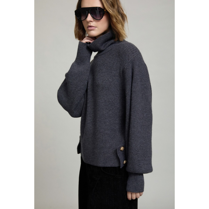 Gold Button Turtleneck Sweater