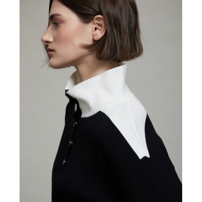 Contrast Collar Button Sweater