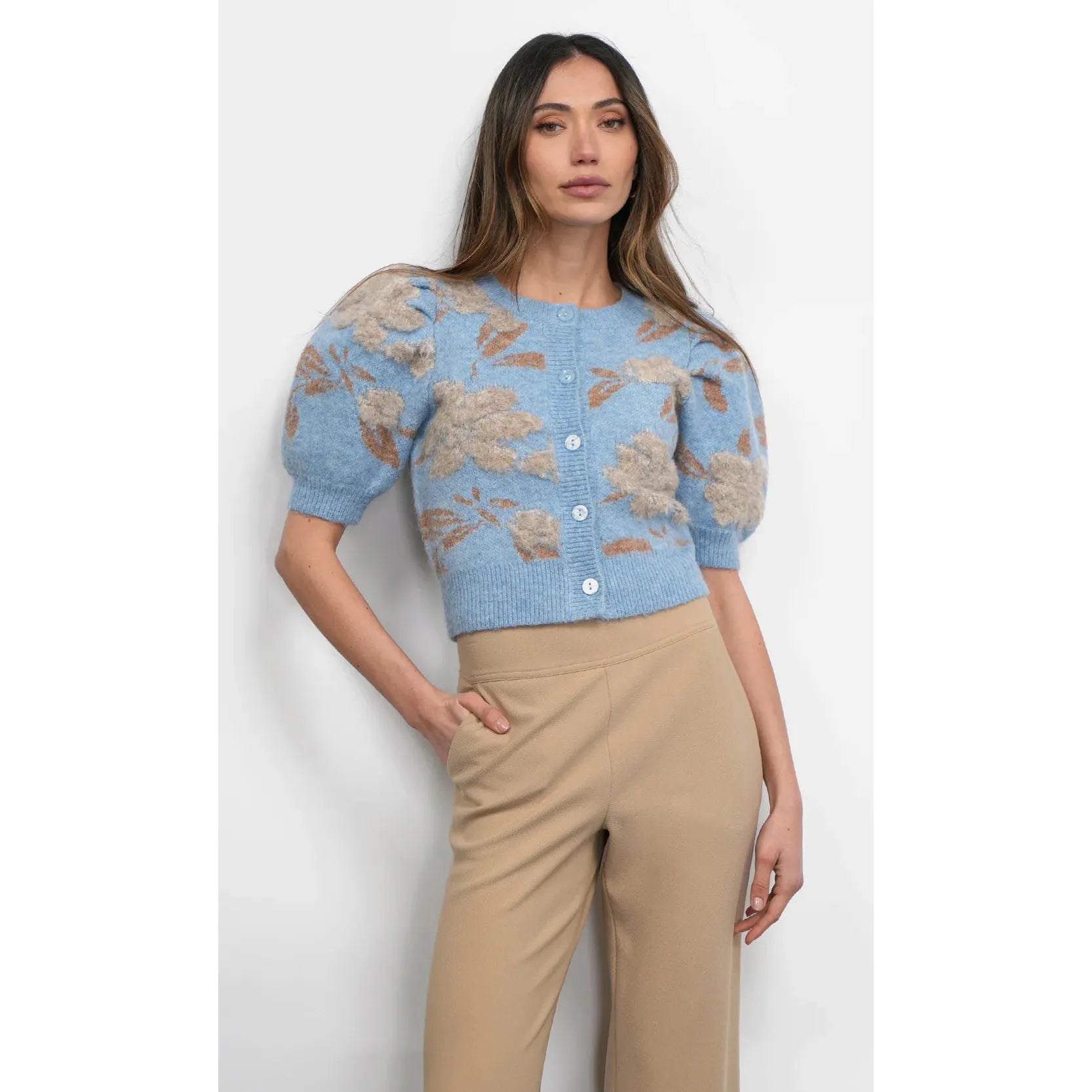 Taly Floral Puff Sleeve Cardigan