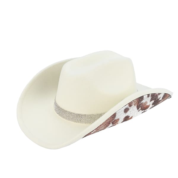 Cow Pattern Rhinestone Vegan Felt Cowboy Hat