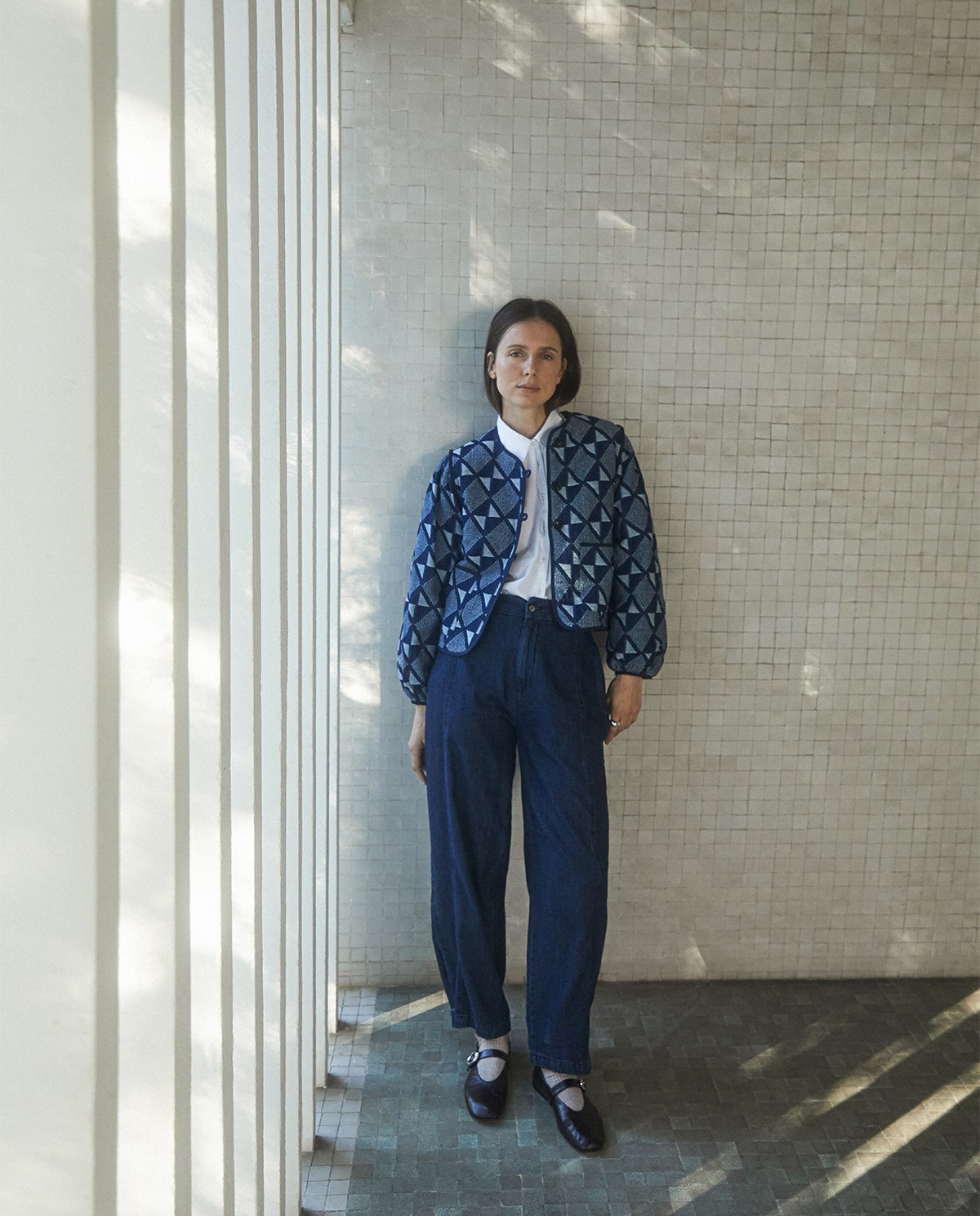 Indigo-Blue Cotton Jacquard Jacket