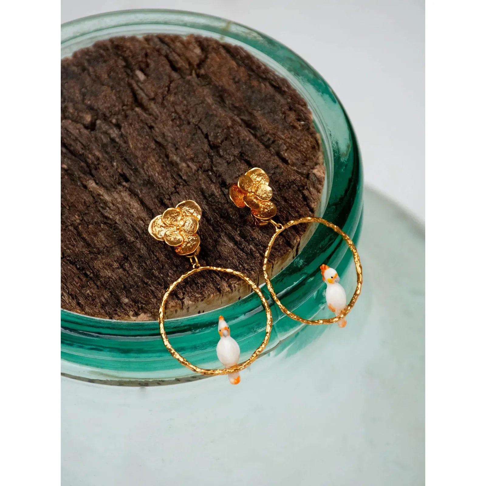 Cockatoo Earrings on Flower Circle - Birthday Capsule-10TH Anniversary