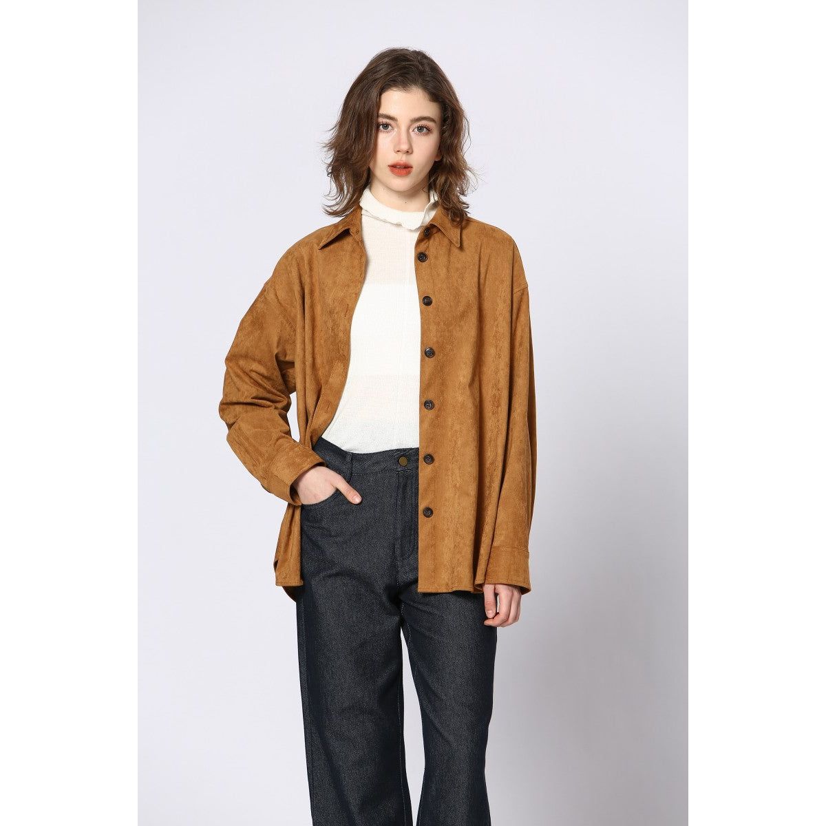 Faux Suede Shirt – Camel