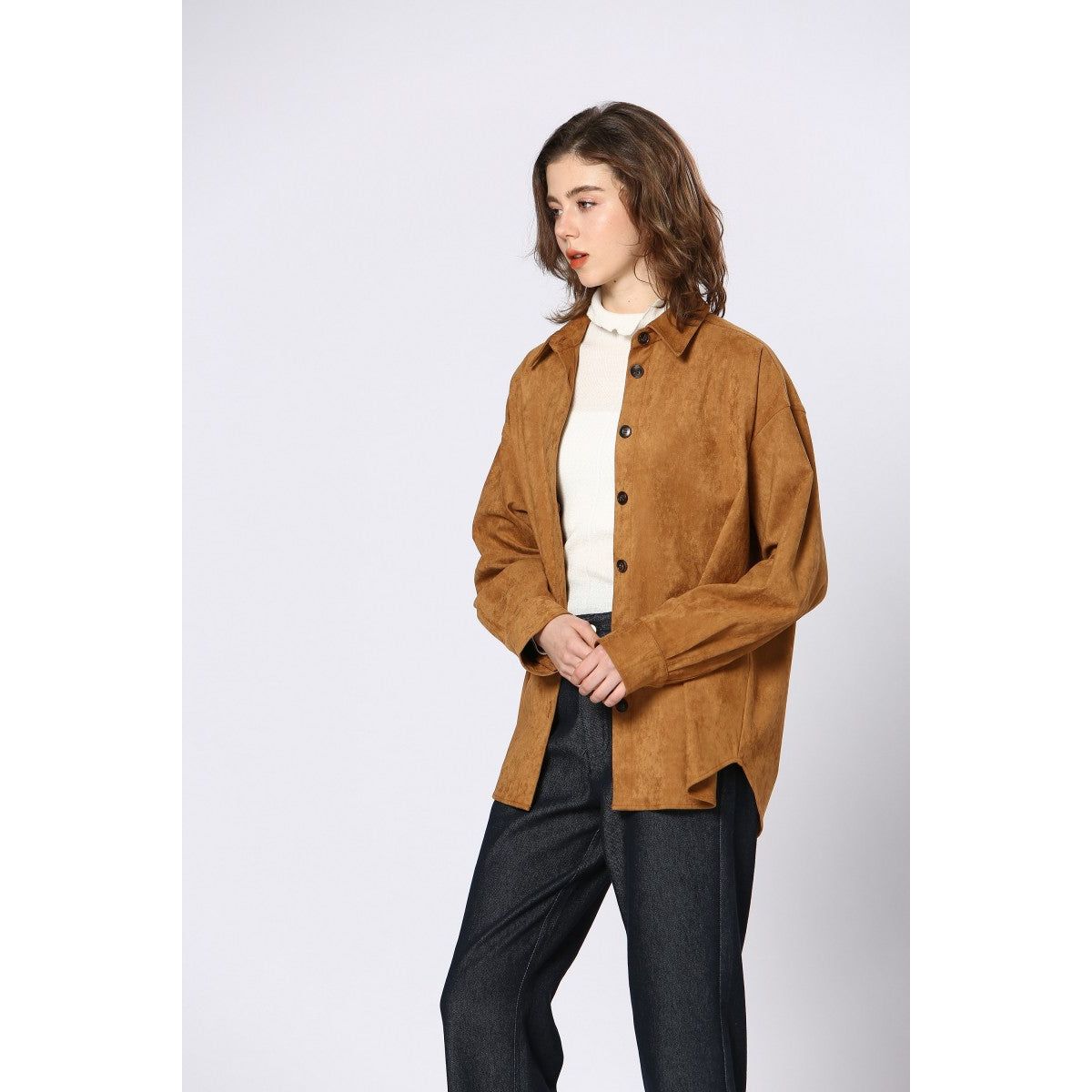 Faux Suede Shirt – Camel