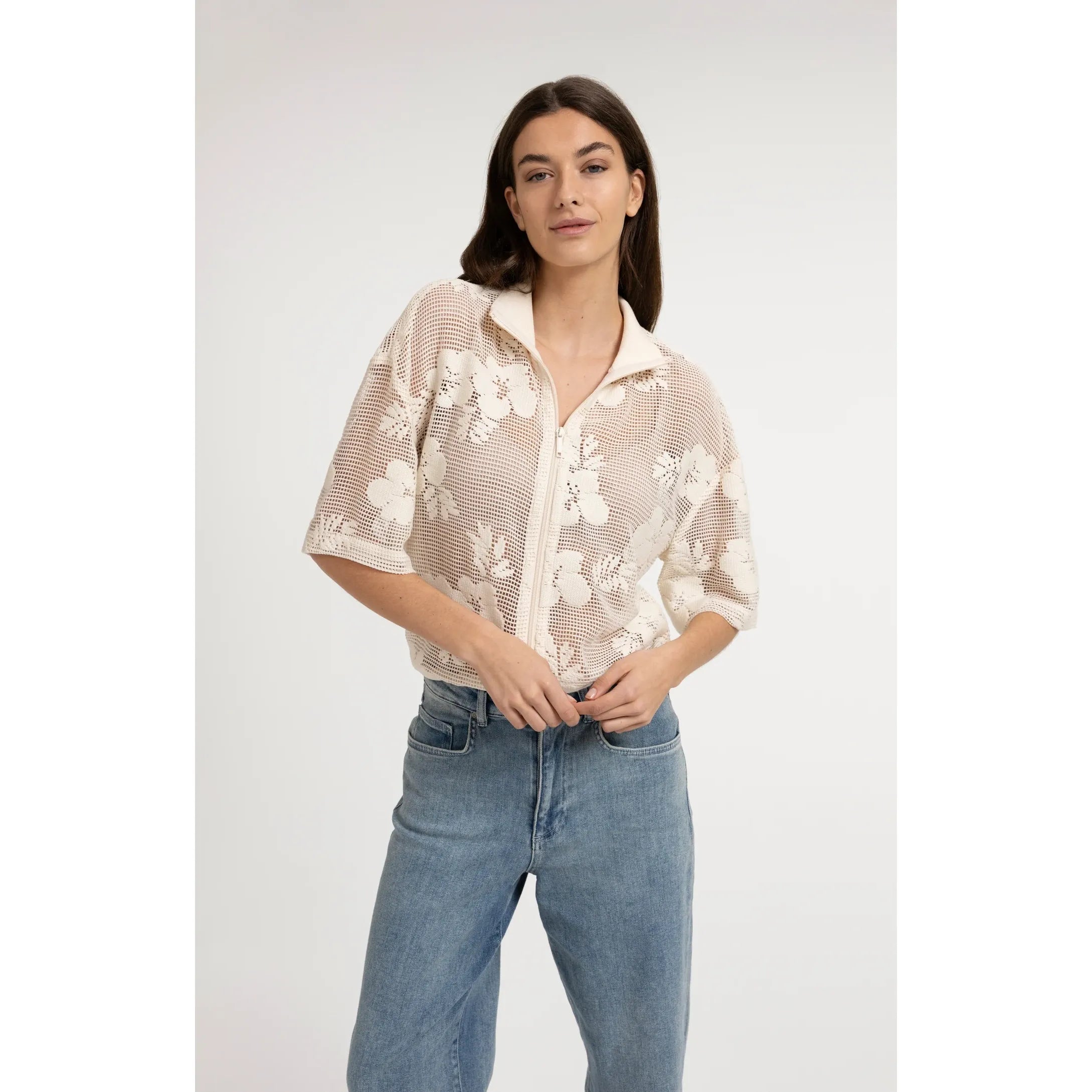 Floral Crochet Zip Jacket